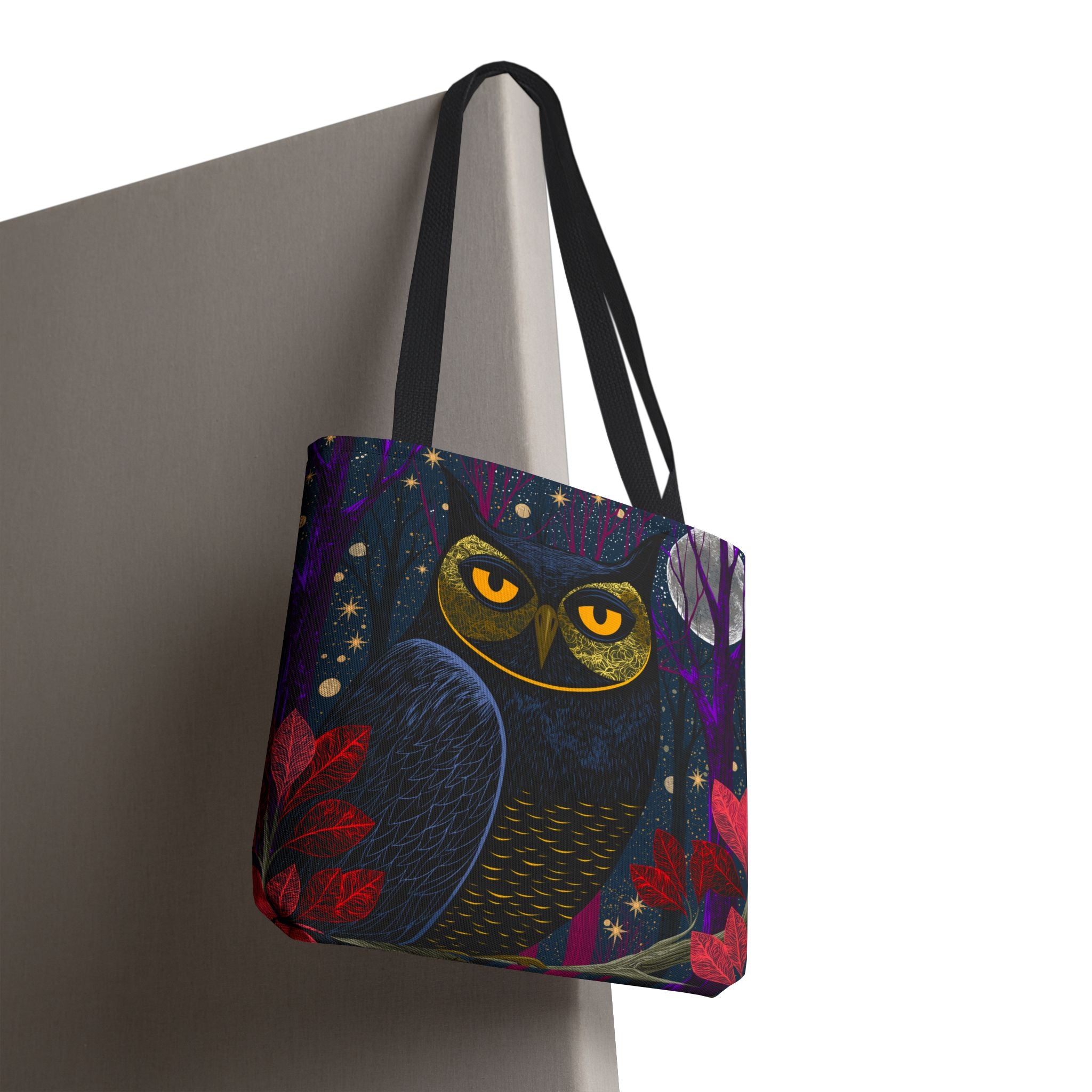 Midnight Owl Tote Bag | Night Forest Illustration, Moonlit Leaves