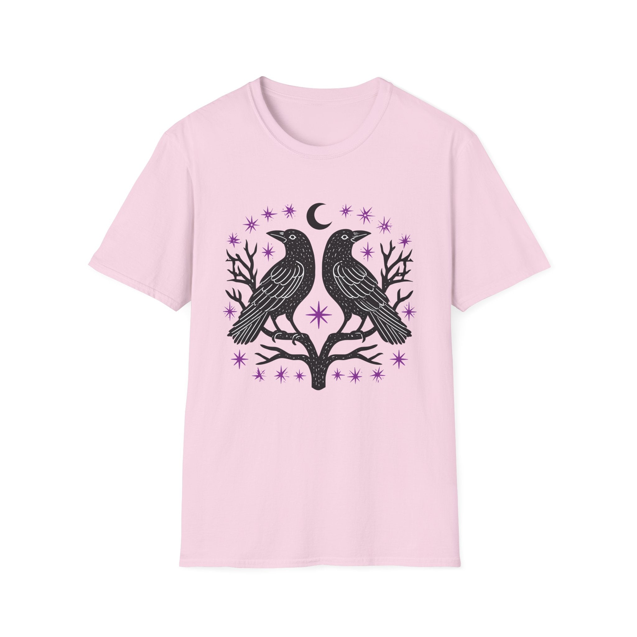 Twin Ravens Moon T-Shirt | Gothic Crescent Crow Illustration