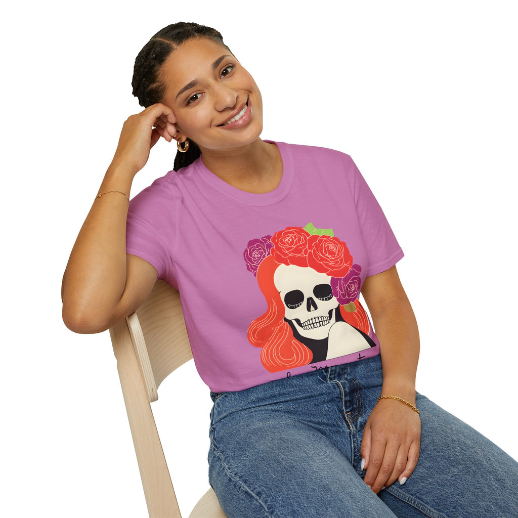 Los Muertos Floral Skull with Flower Crown T-Shirt | La Catrina Art