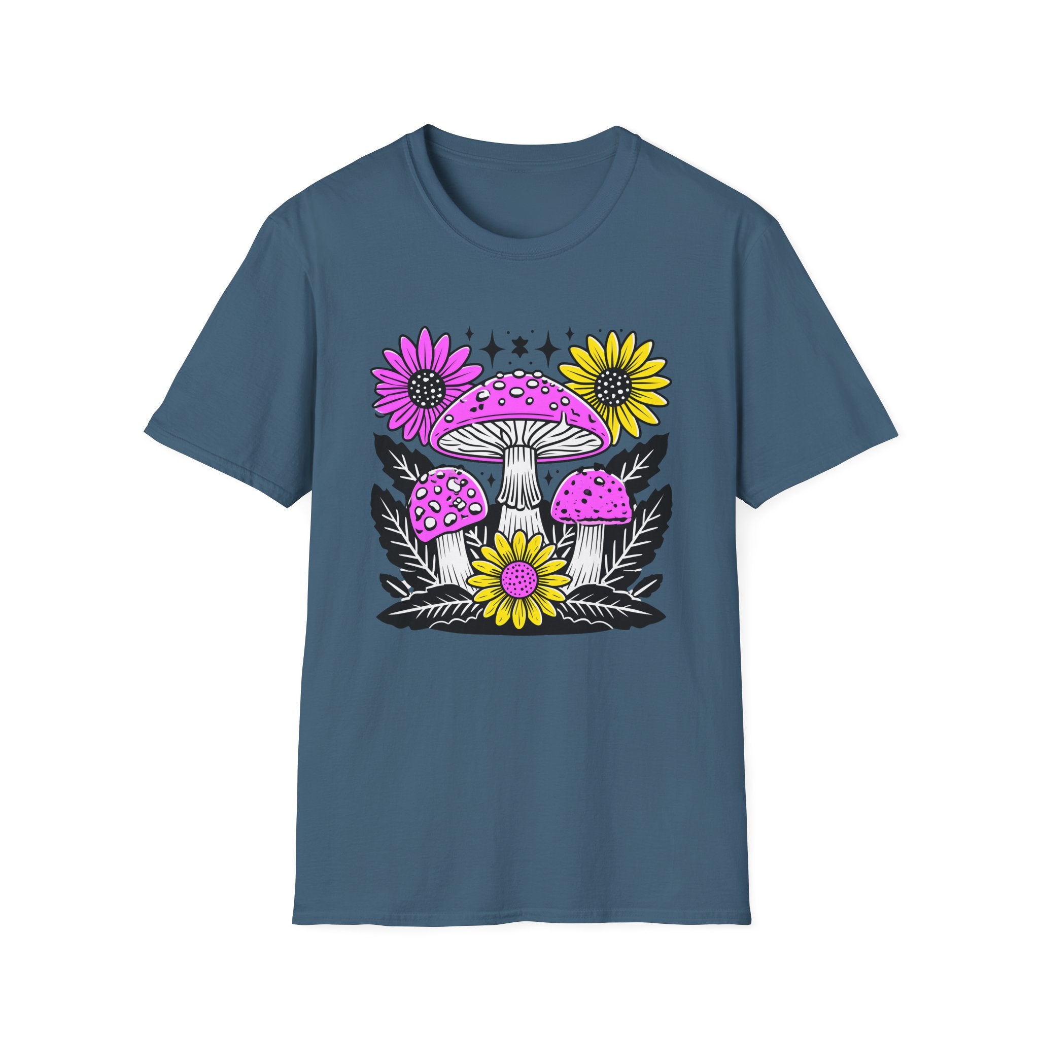 Pink Psychedelic Mushroom T-Shirt | Sunflower Graphic, Retro Mushroom Art