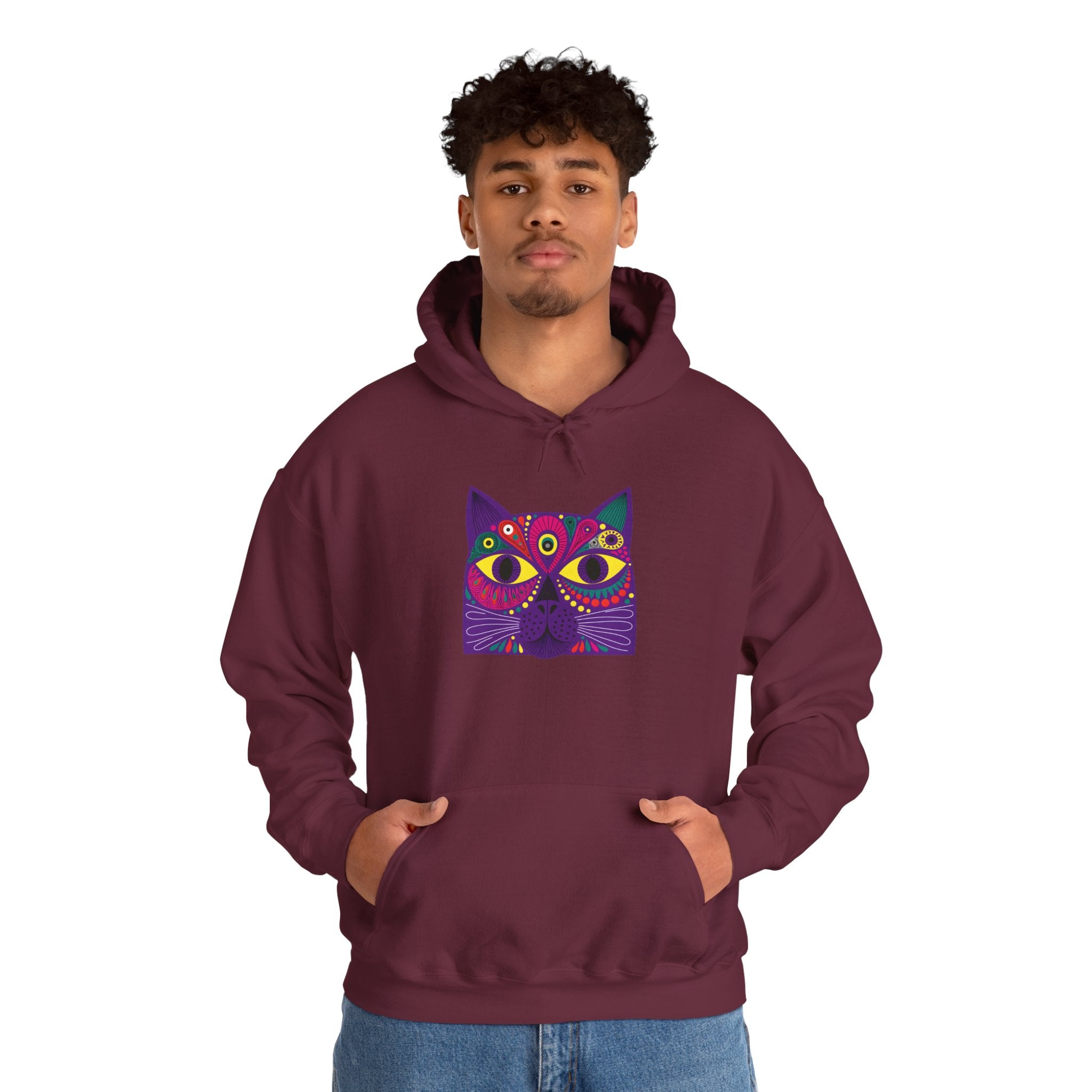 Psychedelic Cat Hoodie - Colorful Third-Eye Cat Graphic Sweatshirt