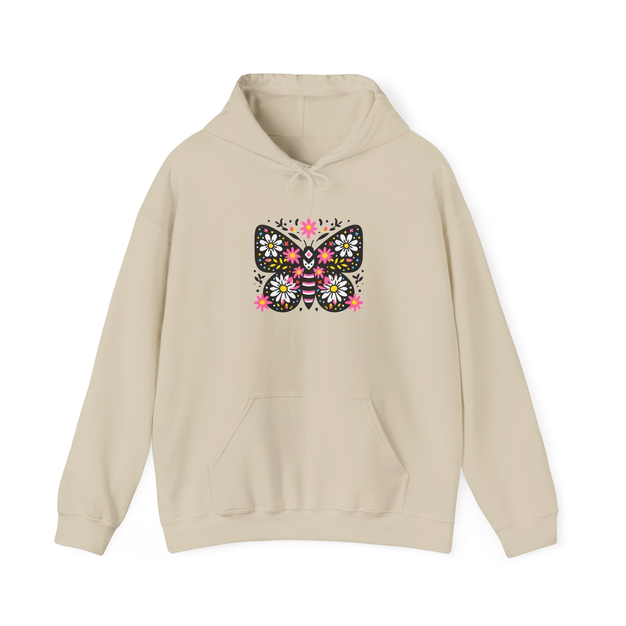 Floral Folk Art Butterfly Hoodie — Colorful Boho Sweatshirt