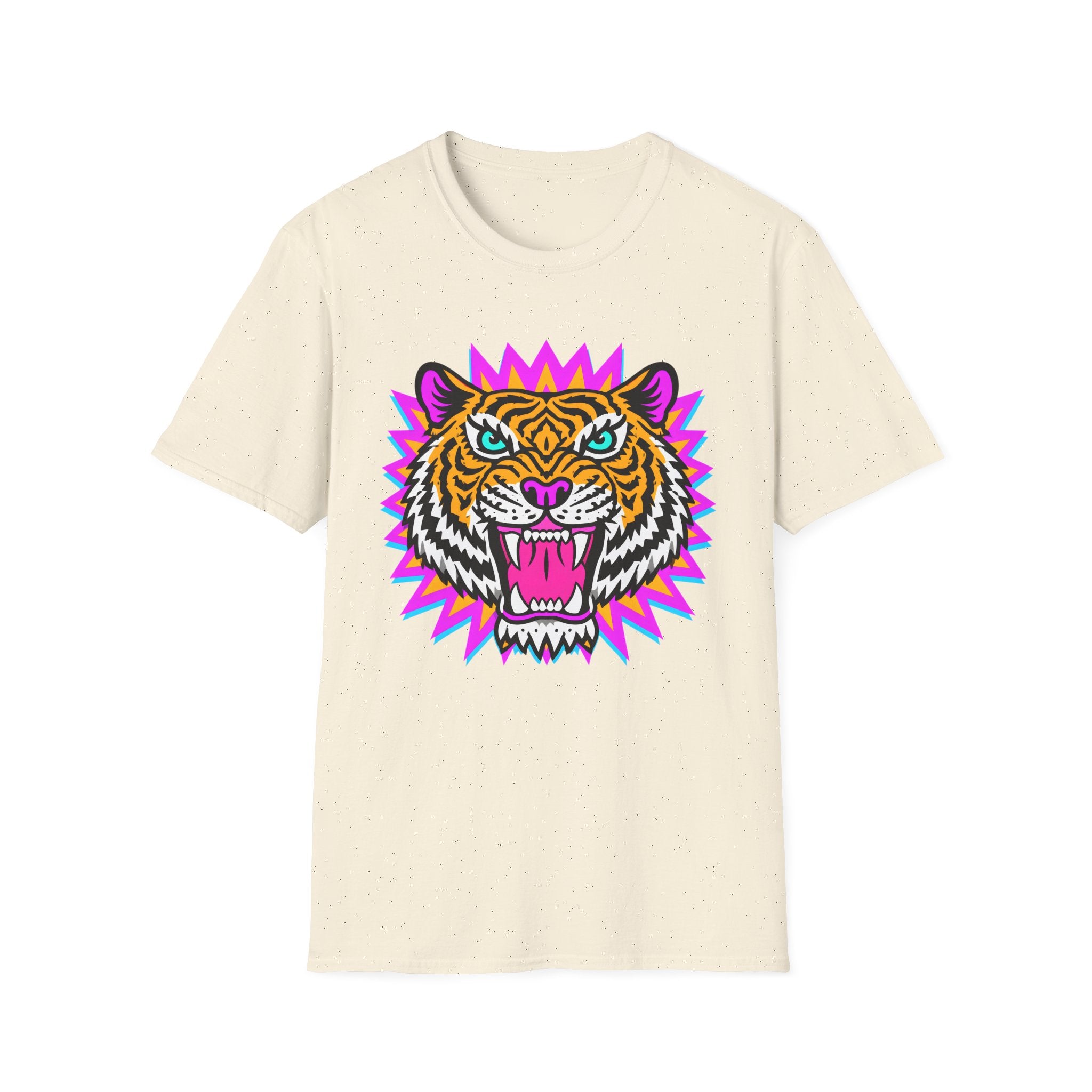 Neon Pop Tiger Head T-Shirt | Retro Tribal Cat Tee