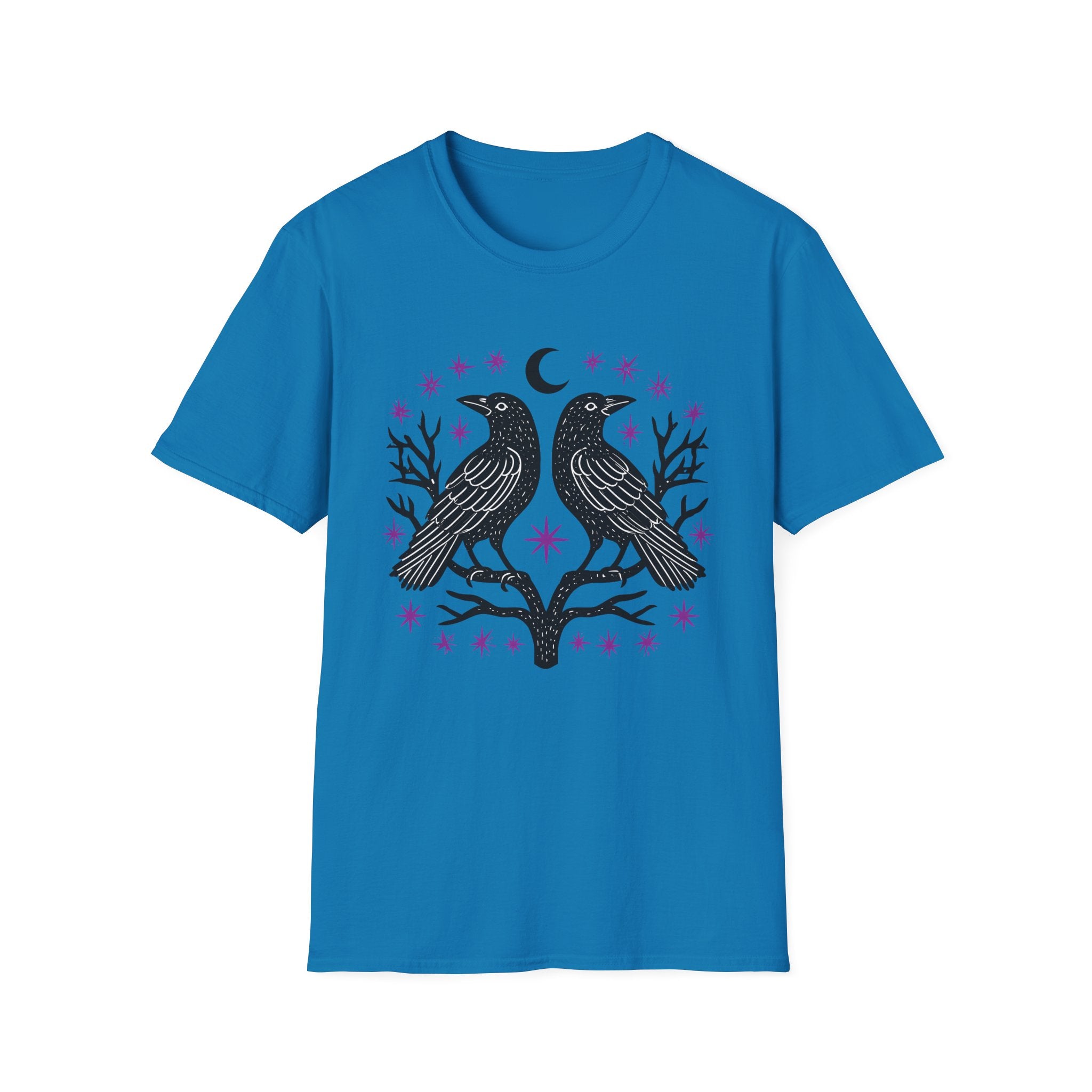 Twin Ravens Moon T-Shirt | Gothic Crescent Crow Illustration