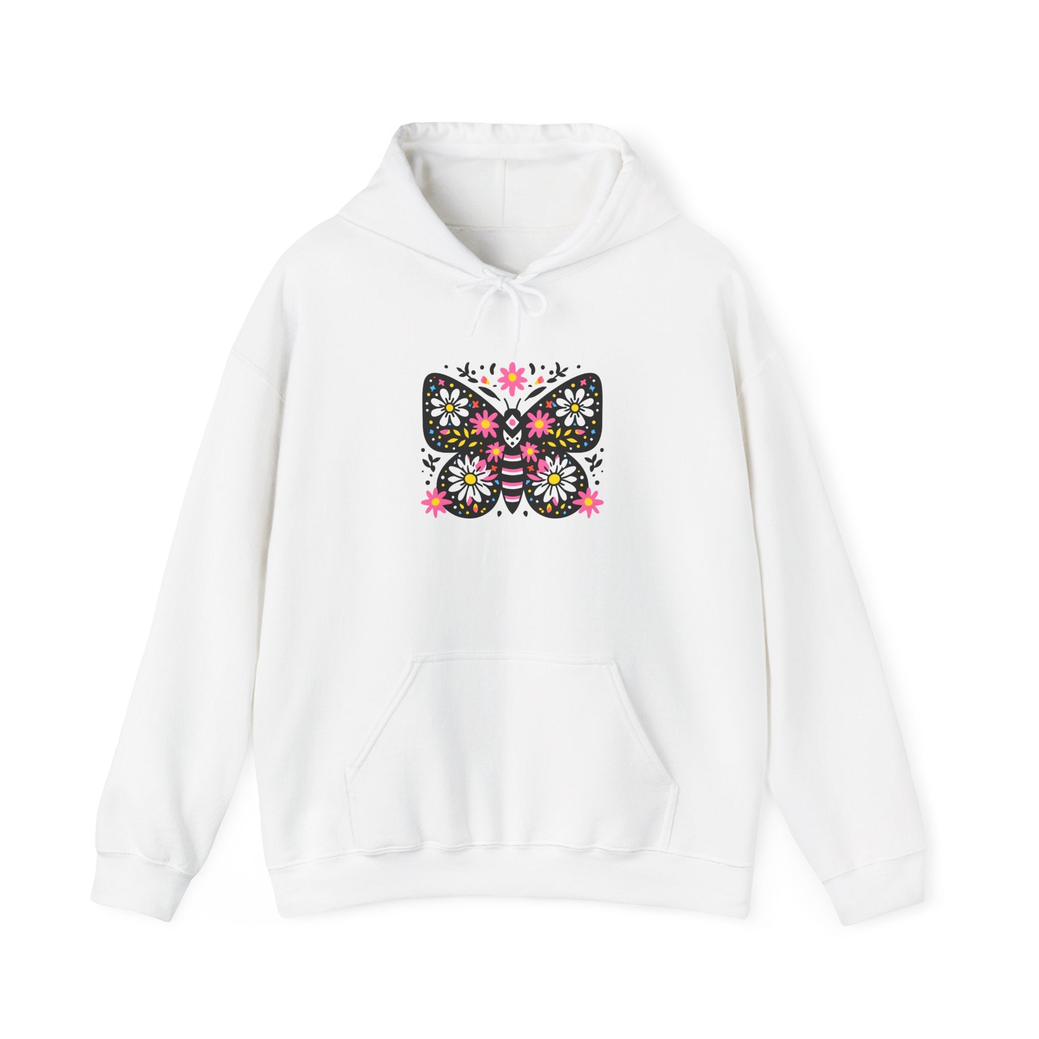 Floral Folk Art Butterfly Hoodie — Colorful Boho Sweatshirt