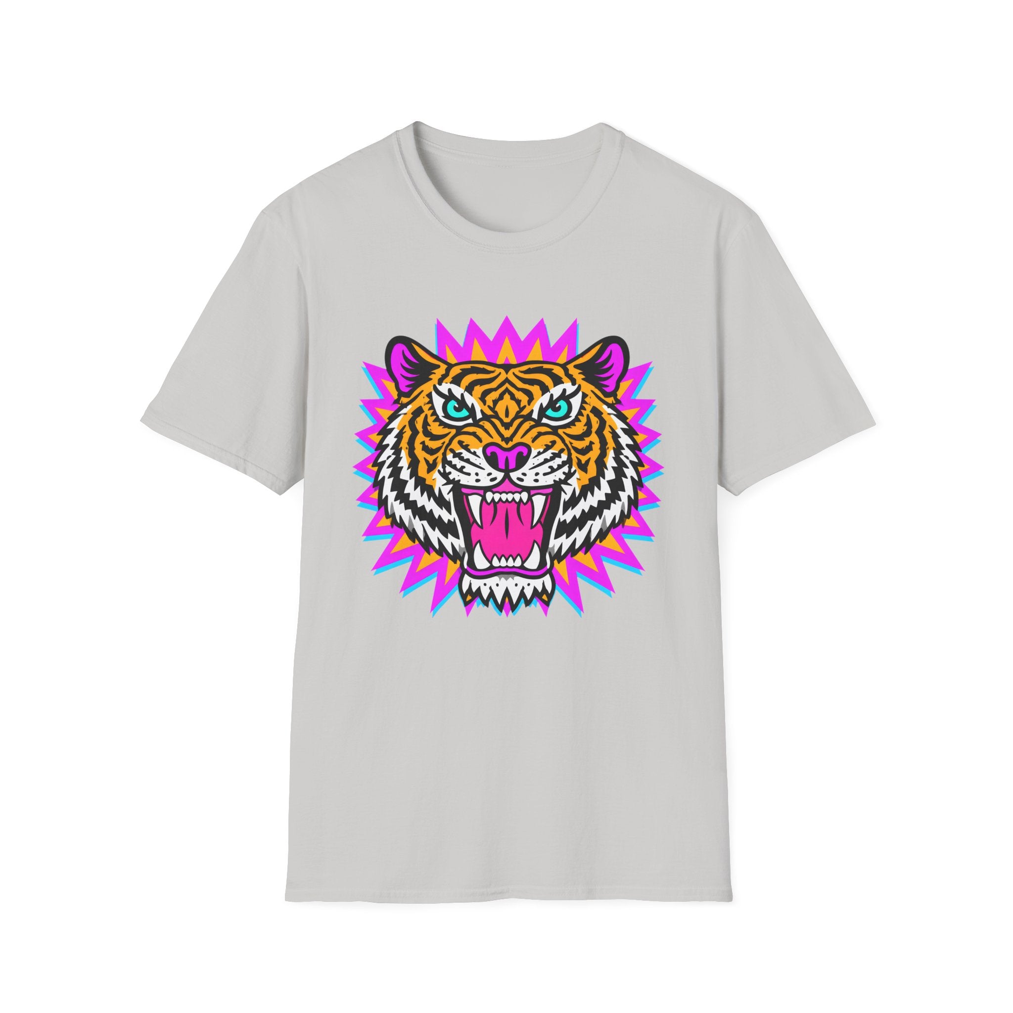 Neon Pop Tiger Head T-Shirt | Retro Tribal Cat Tee