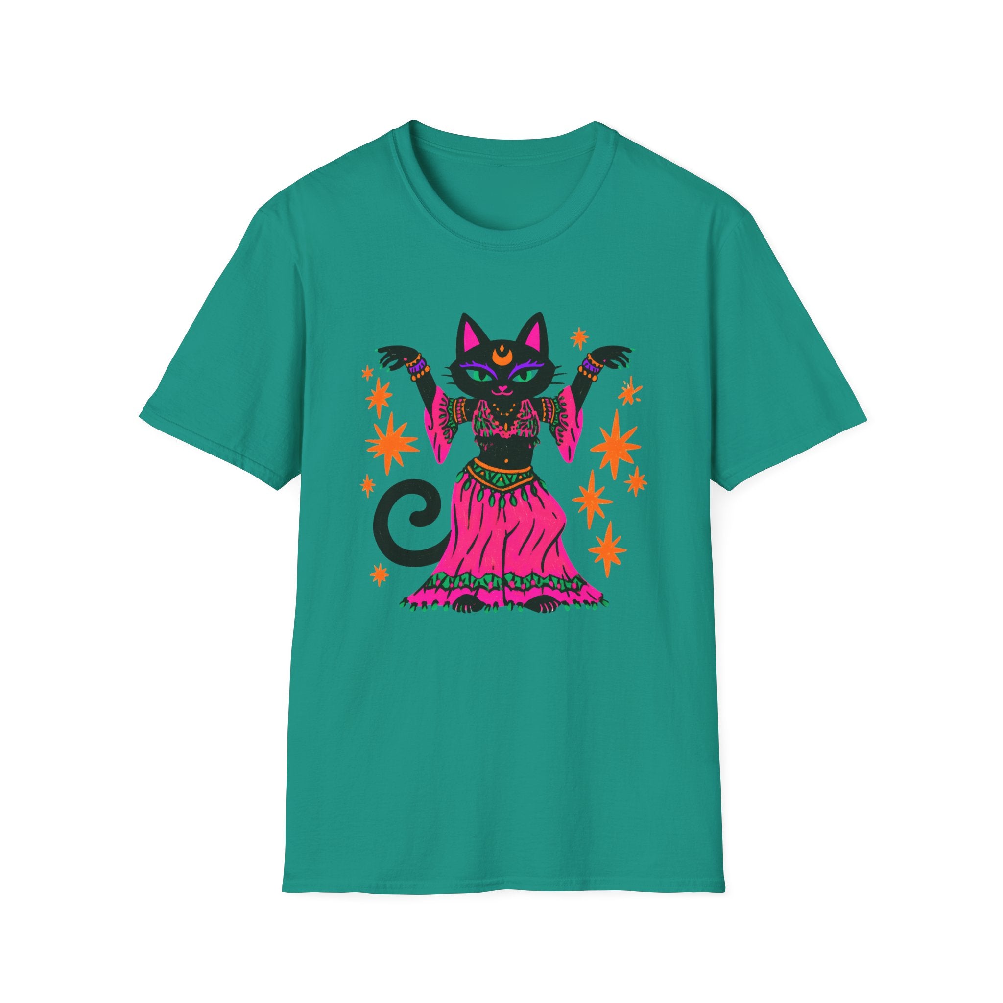 Gypsy Black Cat Mystic Belly Dance T-Shirt | Magical Cat Illustration