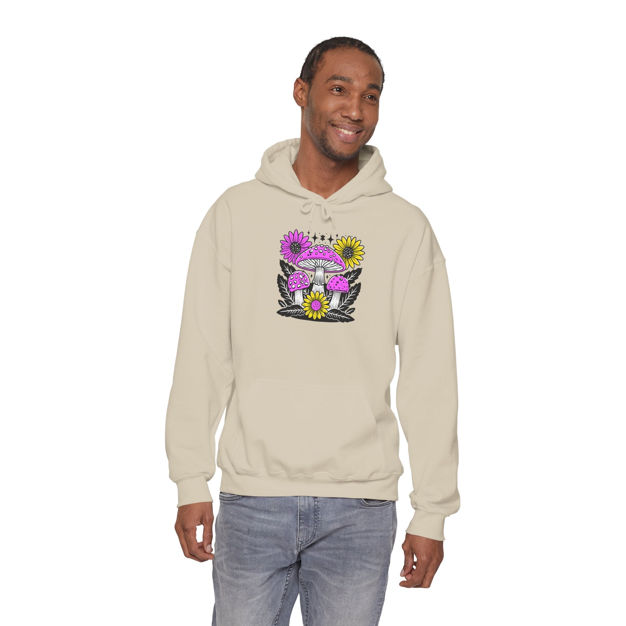 Psychedelic Mushroom Hoodie — Pink & Yellow Floral Shroom Design