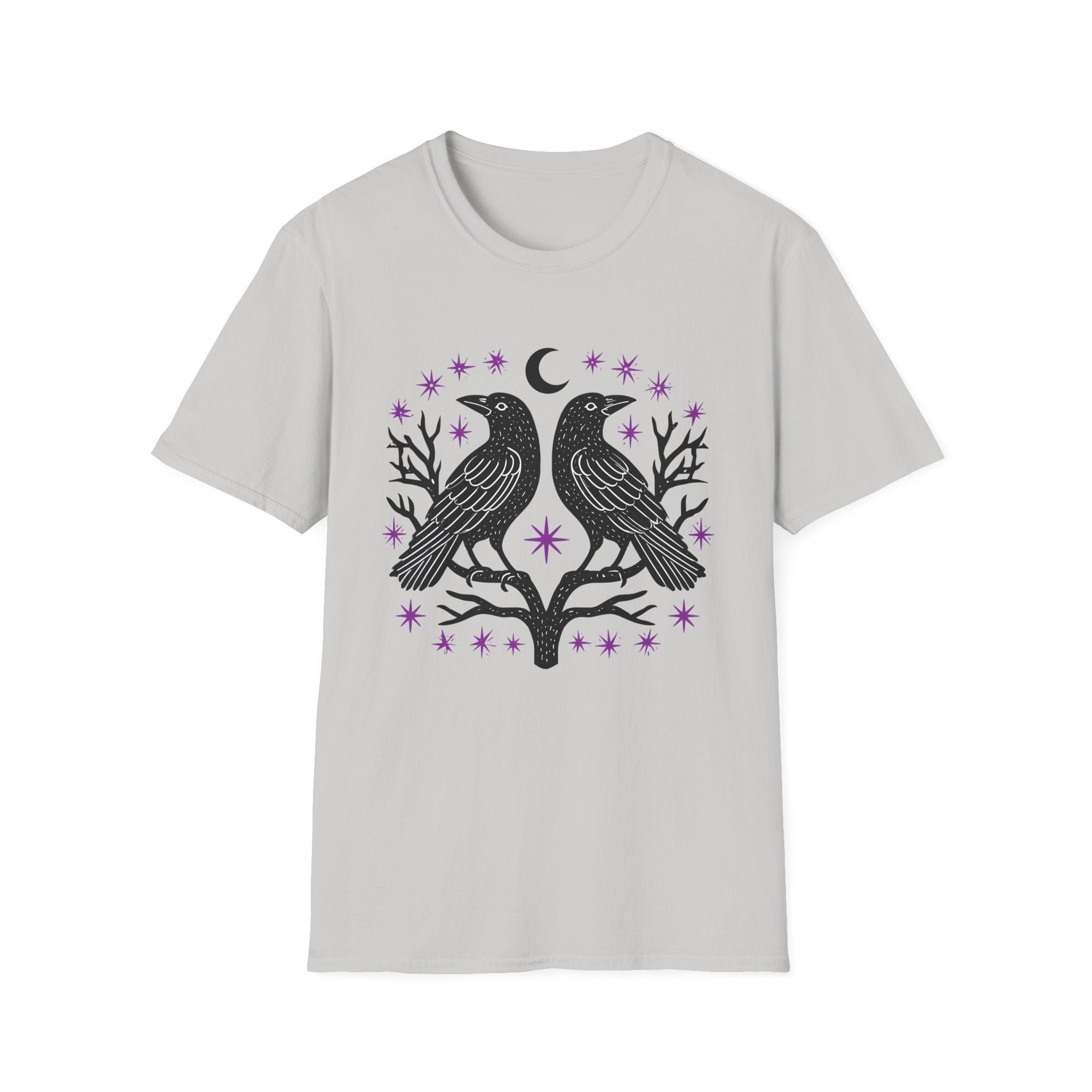 Twin Ravens Moon T-Shirt | Gothic Crescent Crow Illustration