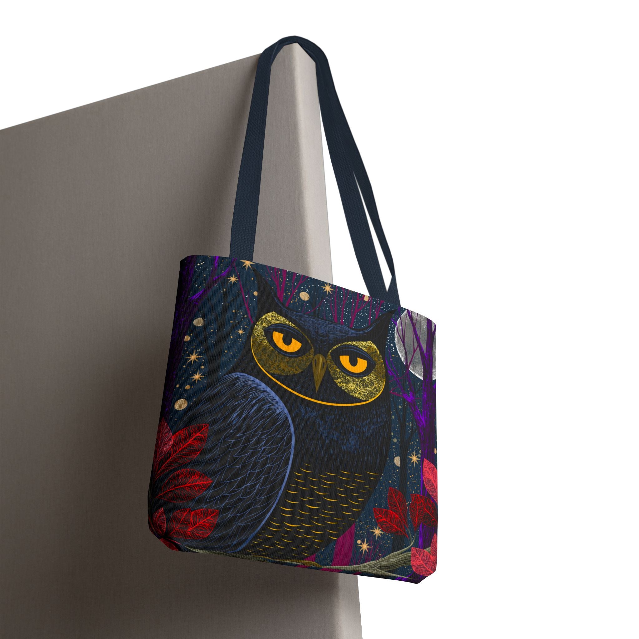 Midnight Owl Tote Bag | Night Forest Illustration, Moonlit Leaves