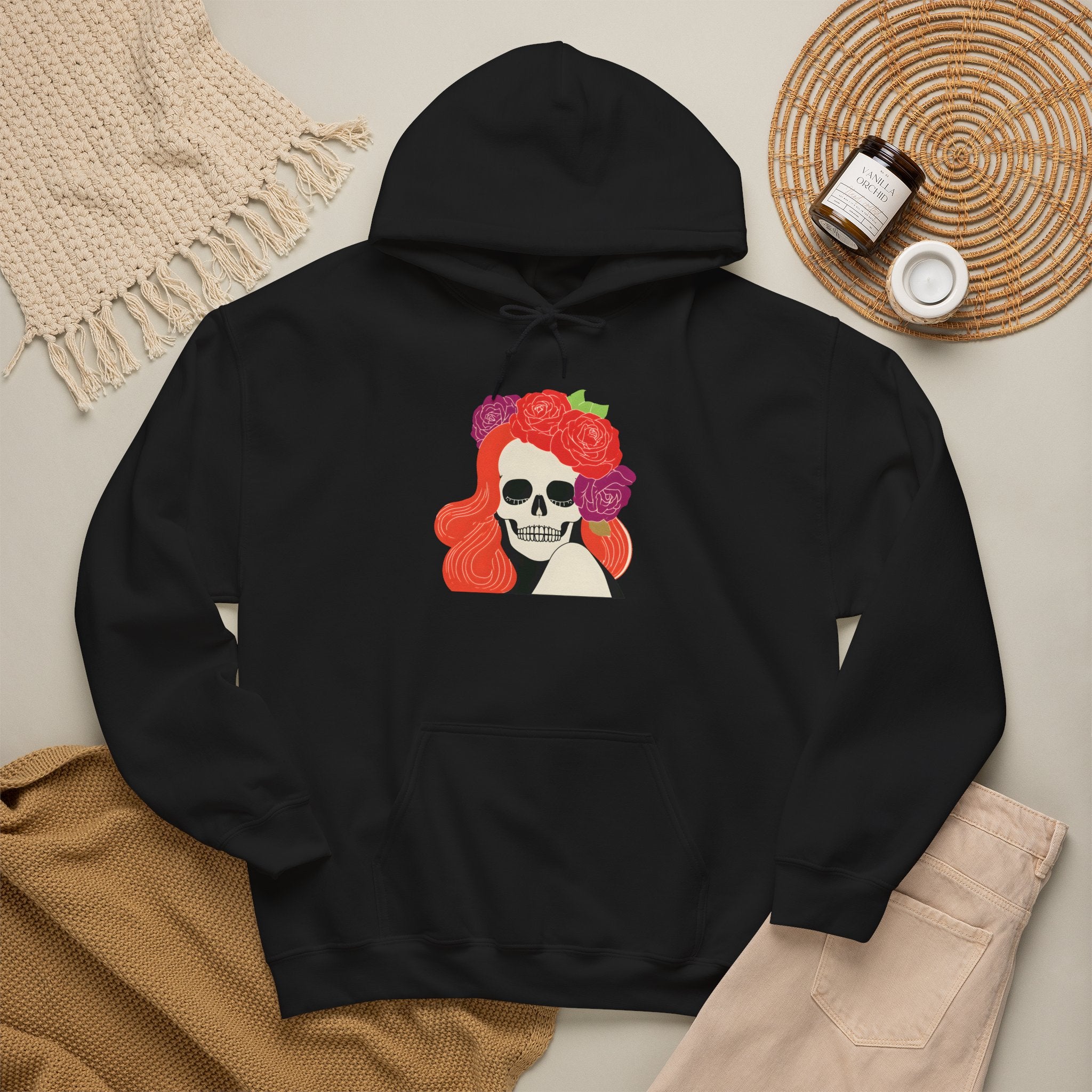 Skull Girl Hoodie — Floral Crown Day of the Dead Sweatshirt