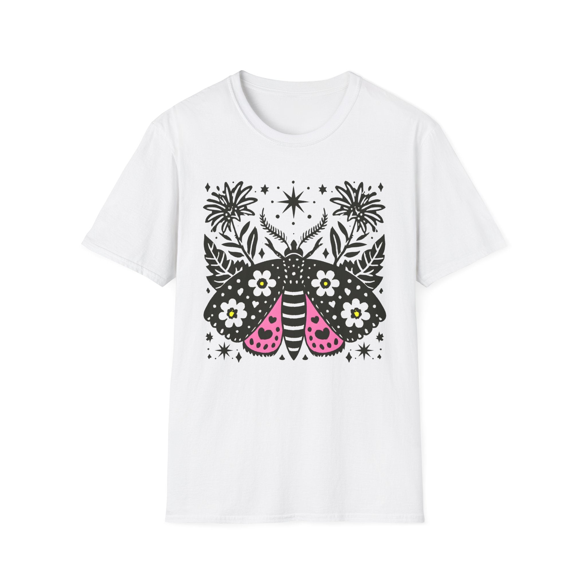 Floral Moth Shirt | Botanical Moth T-Shirt, Night Sky Floral Graphic
