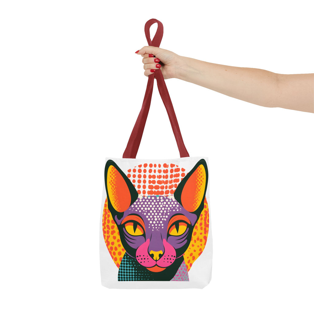 Colorful Pop Art Sphynx Cat Tote Bag | Vibrant Retro Cat Illustration