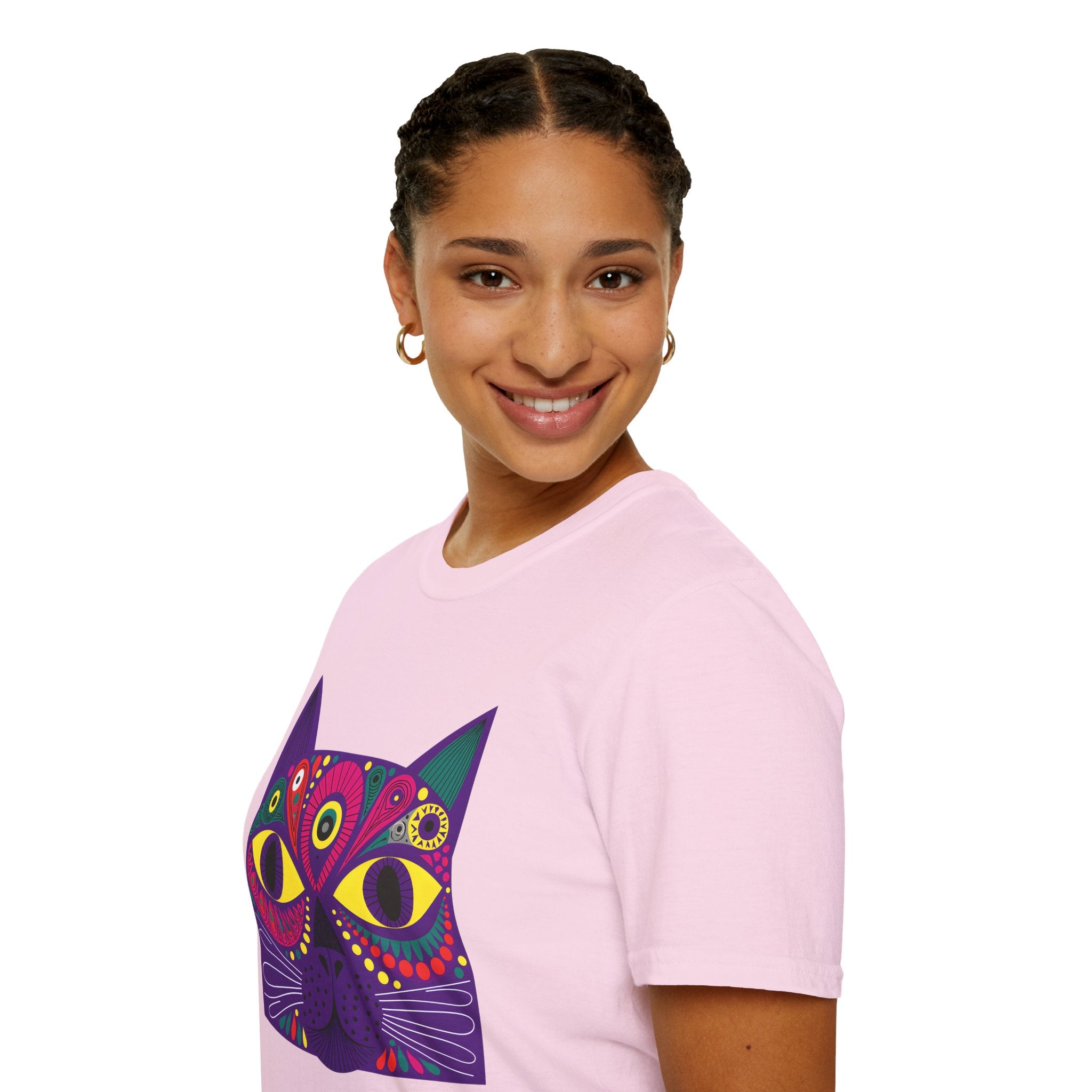 Psychedelic Colorful Cat Face T-Shirt | Vibrant Boho Cat Tee