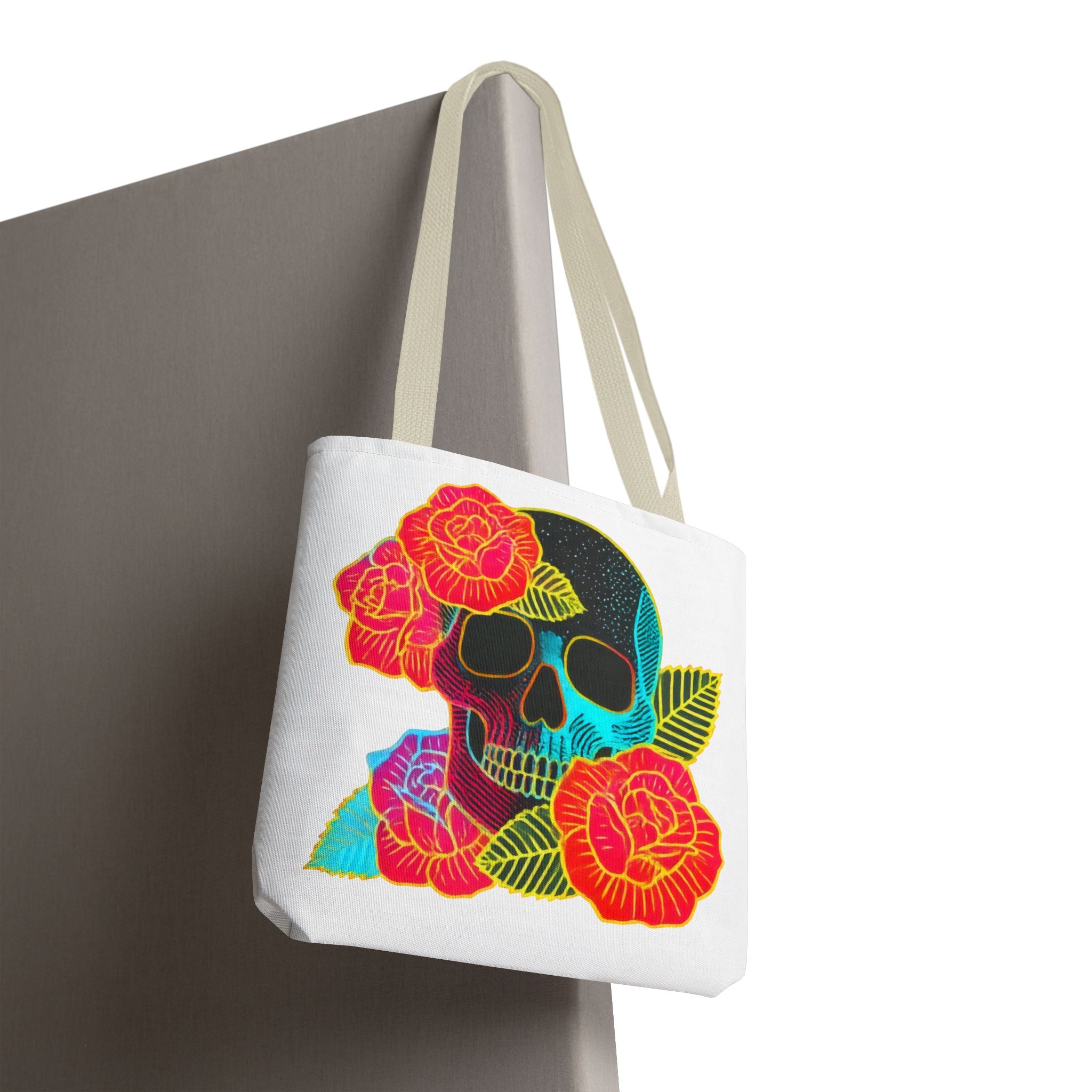 Neon Floral Skull tote bag | Day of the Dead skull tote