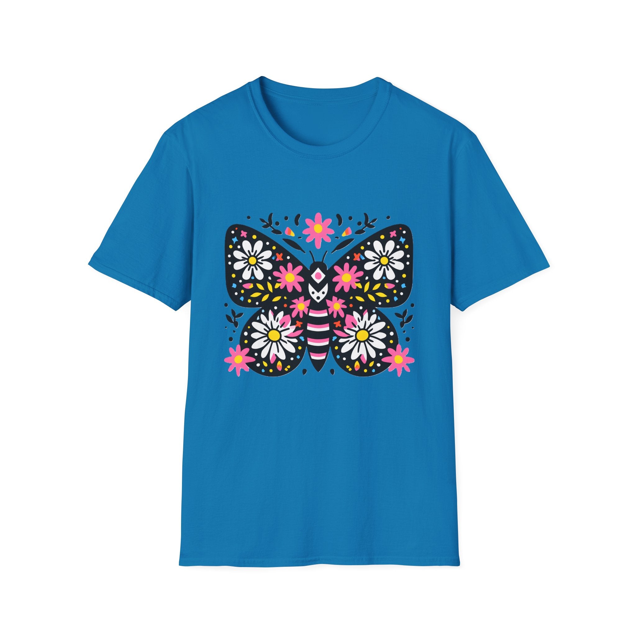 Floral Folk Art Butterfly T-Shirt | Daisy & Pink Flower Design