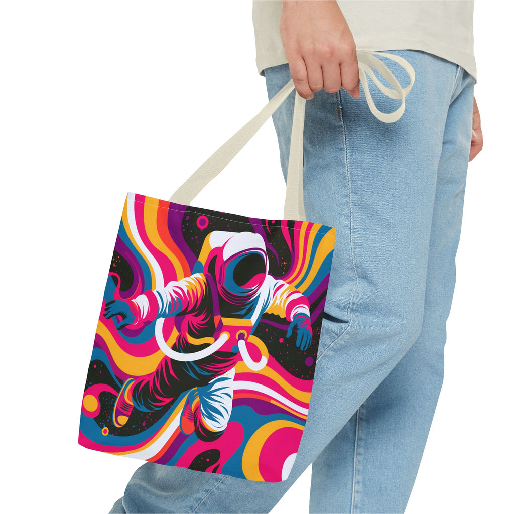 Psychedelic Astronaut Tote Bag | Colorful Space Waves