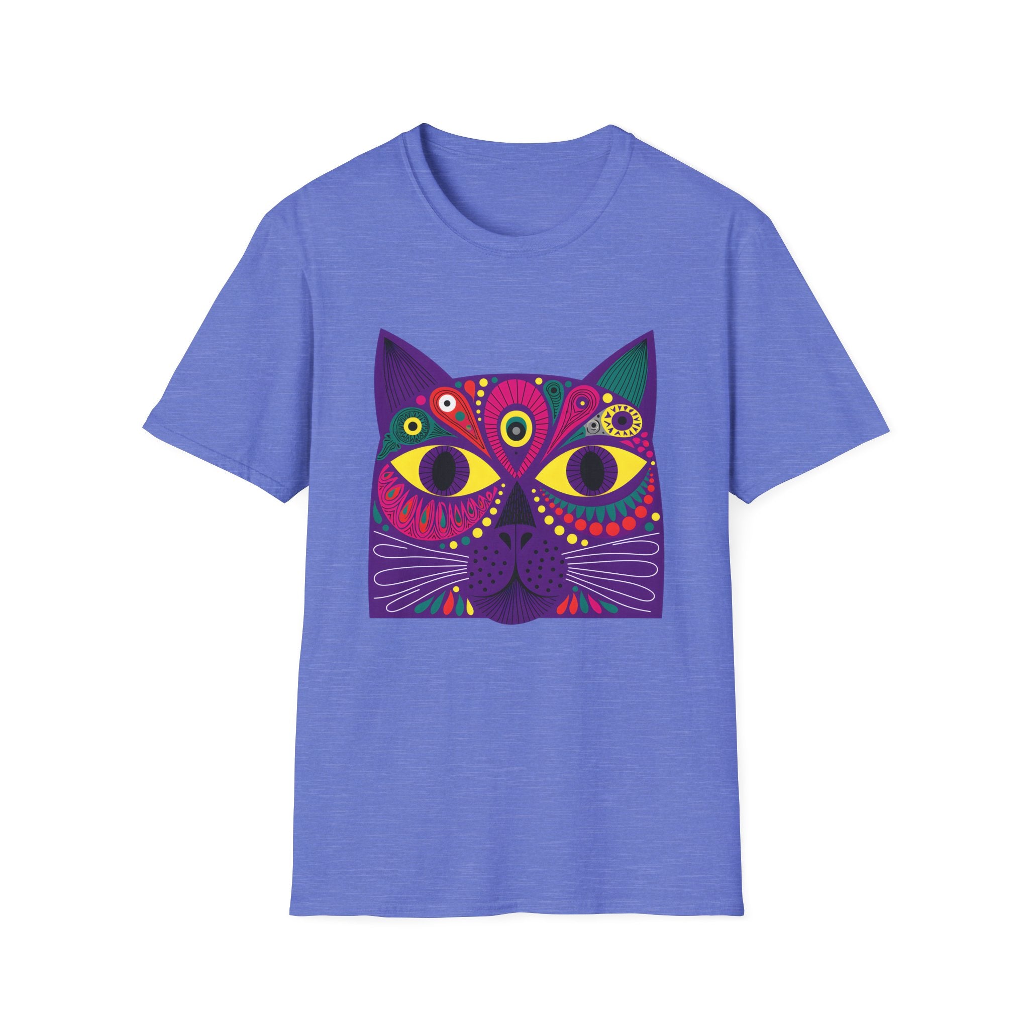 Psychedelic Colorful Cat Face T-Shirt | Vibrant Boho Cat Tee