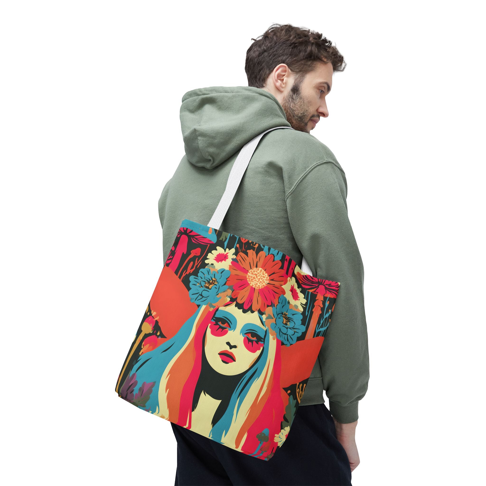 Psychedelic Floral Crown Fairy Portrait Tote