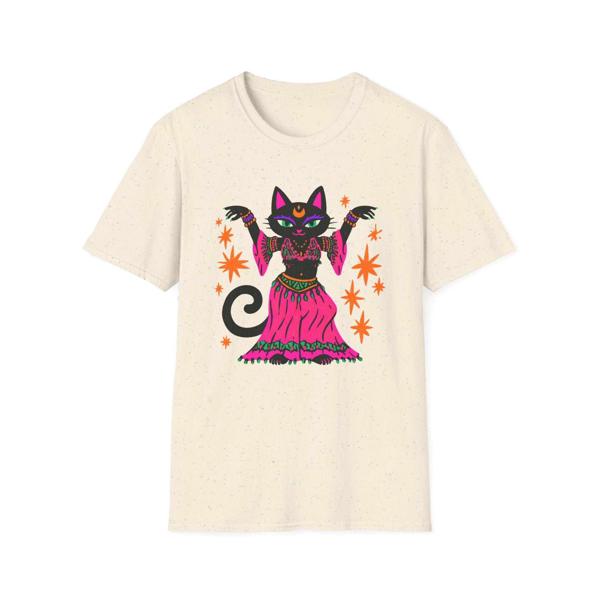 Gypsy Black Cat Mystic Belly Dance T-Shirt | Magical Cat Illustration