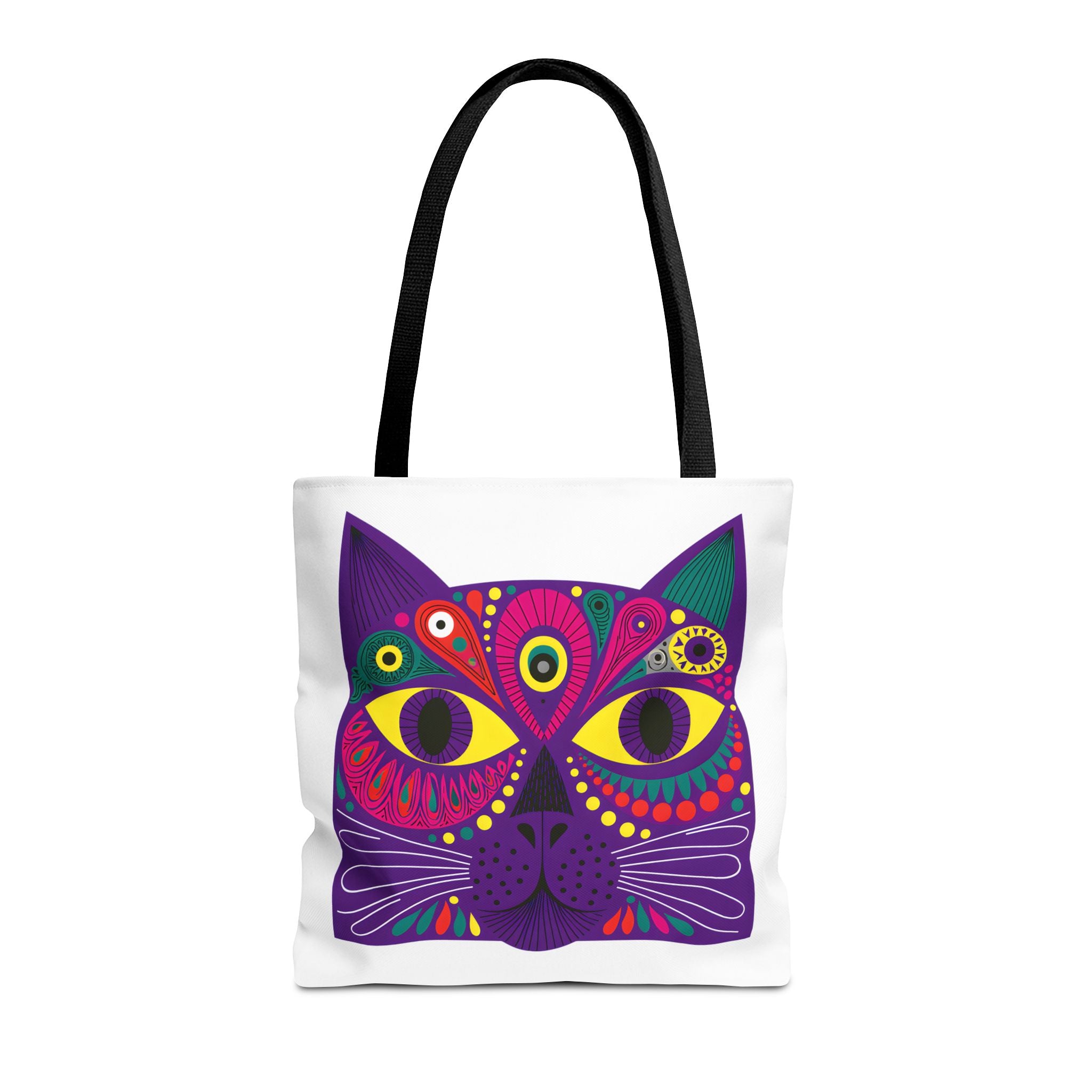 Psychedelic Purple Cat Tote Bag | Colorful Boho Animal Face