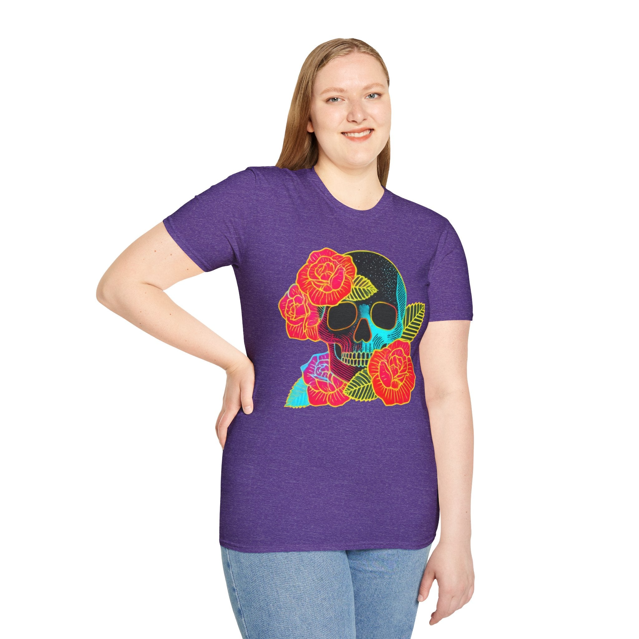 Neon Skull with Roses T-Shirt | Floral Skull Tee