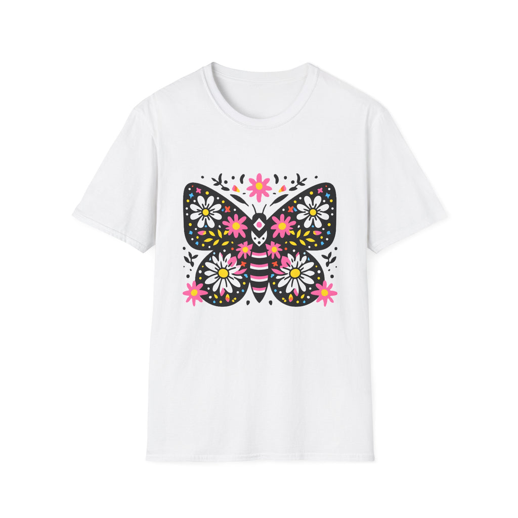 Floral Folk Art Butterfly T-Shirt | Daisy & Pink Flower Design