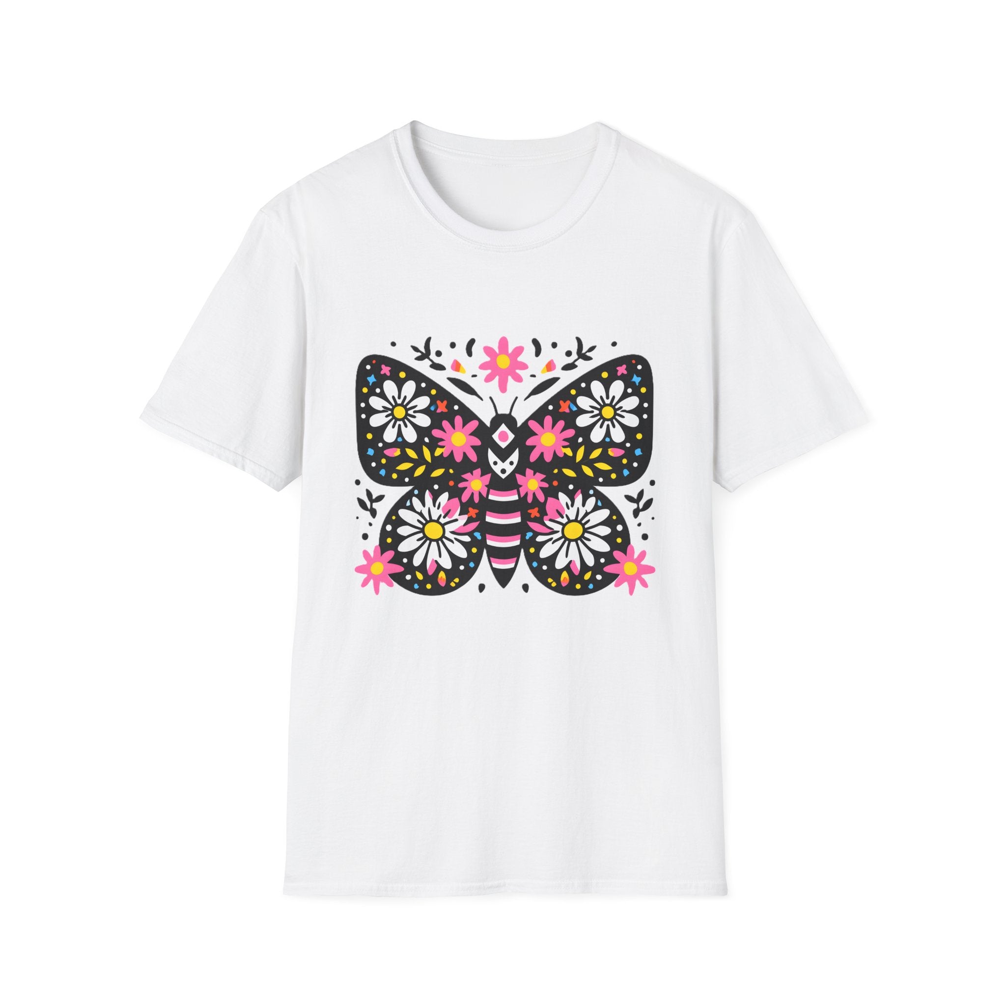 Floral Folk Art Butterfly T-Shirt | Daisy & Pink Flower Design