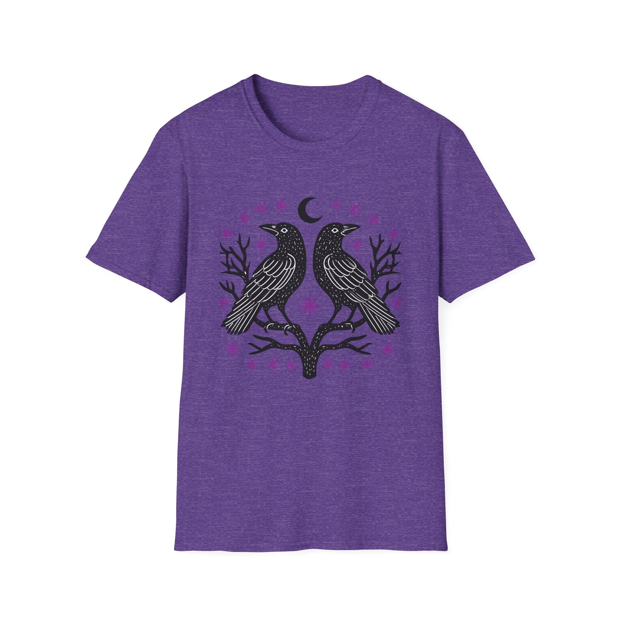 Twin Ravens Moon T-Shirt | Gothic Crescent Crow Illustration