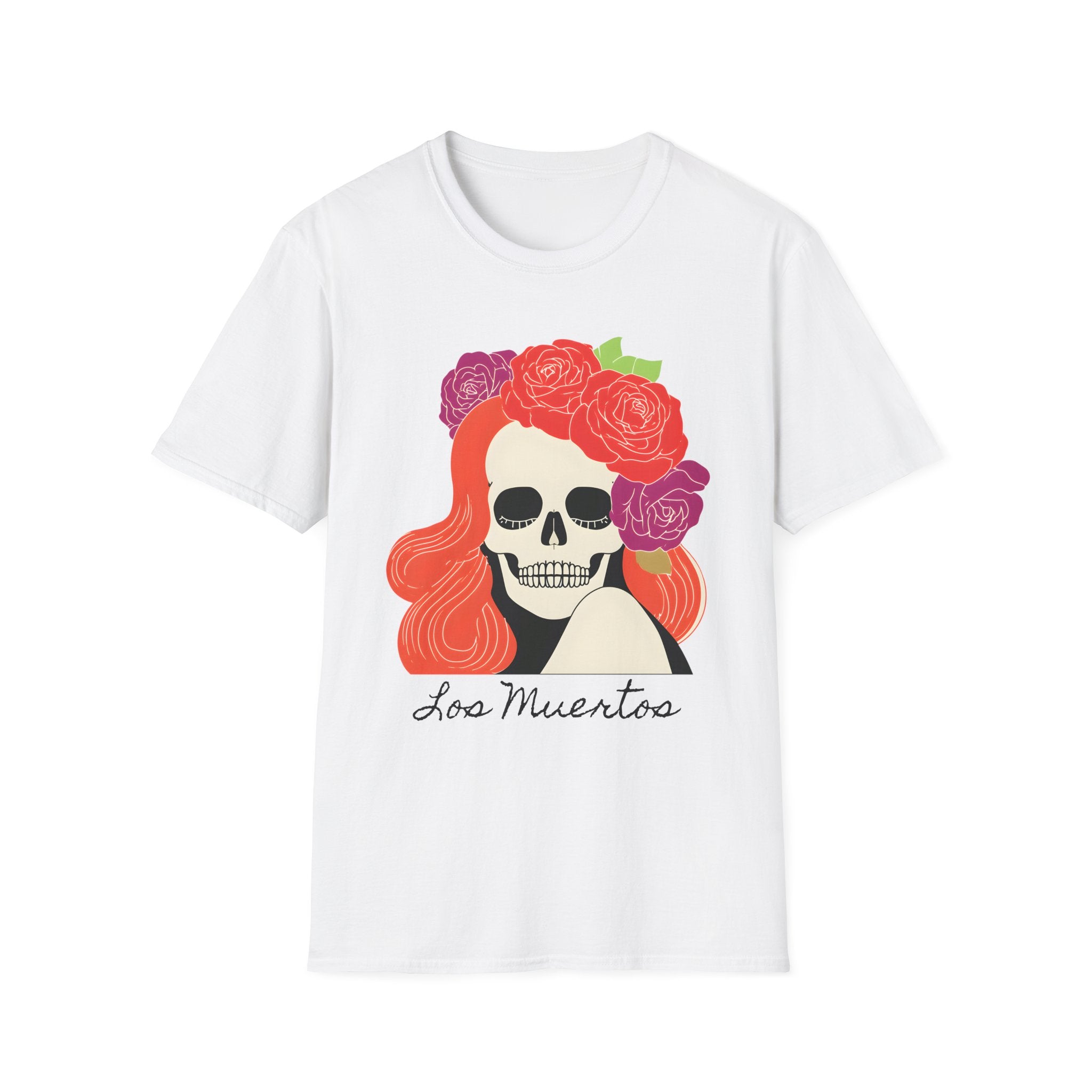 Los Muertos Floral Skull with Flower Crown T-Shirt | La Catrina Art