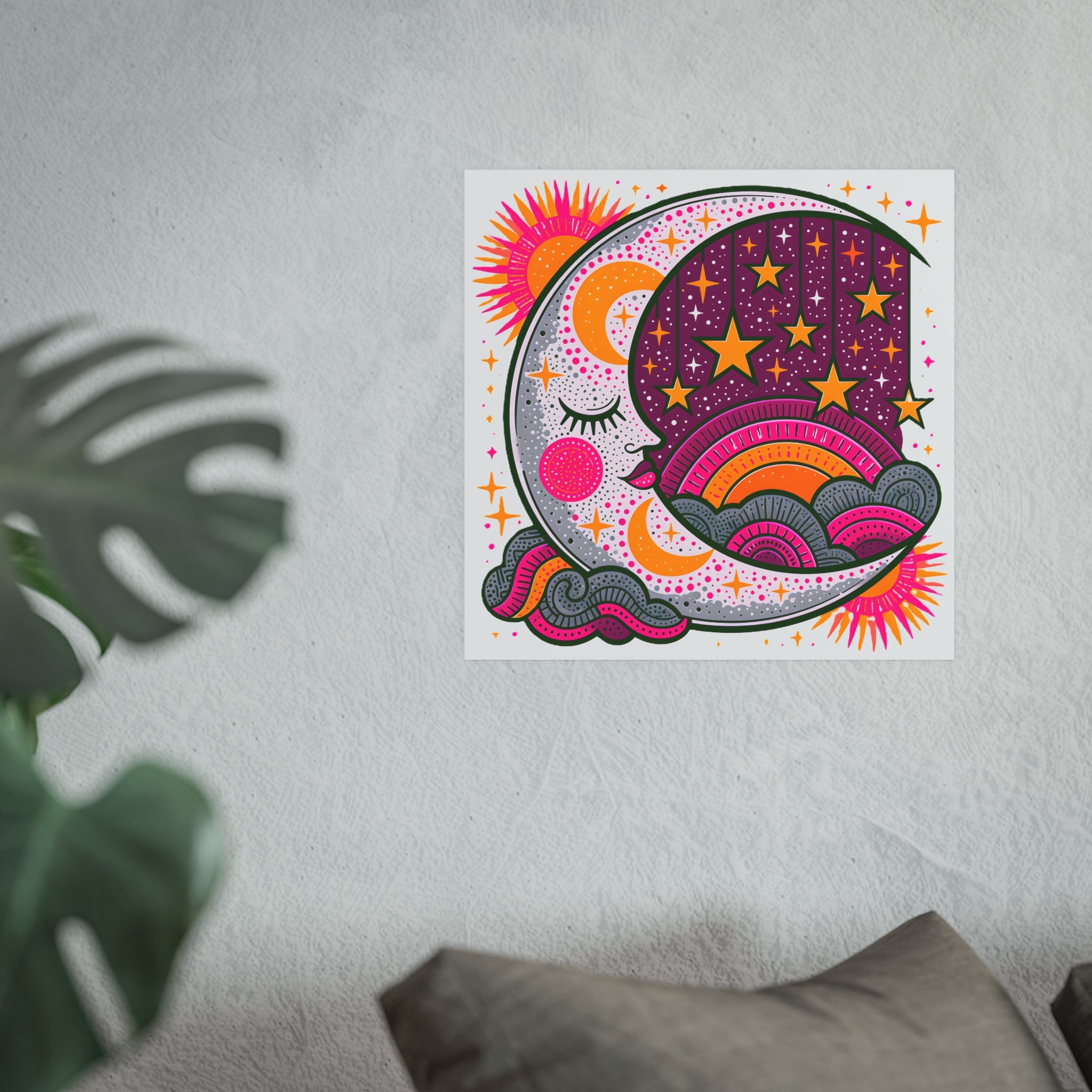 Retro Celestial Moon Stars Poster | Satin & Archival Matte Poster