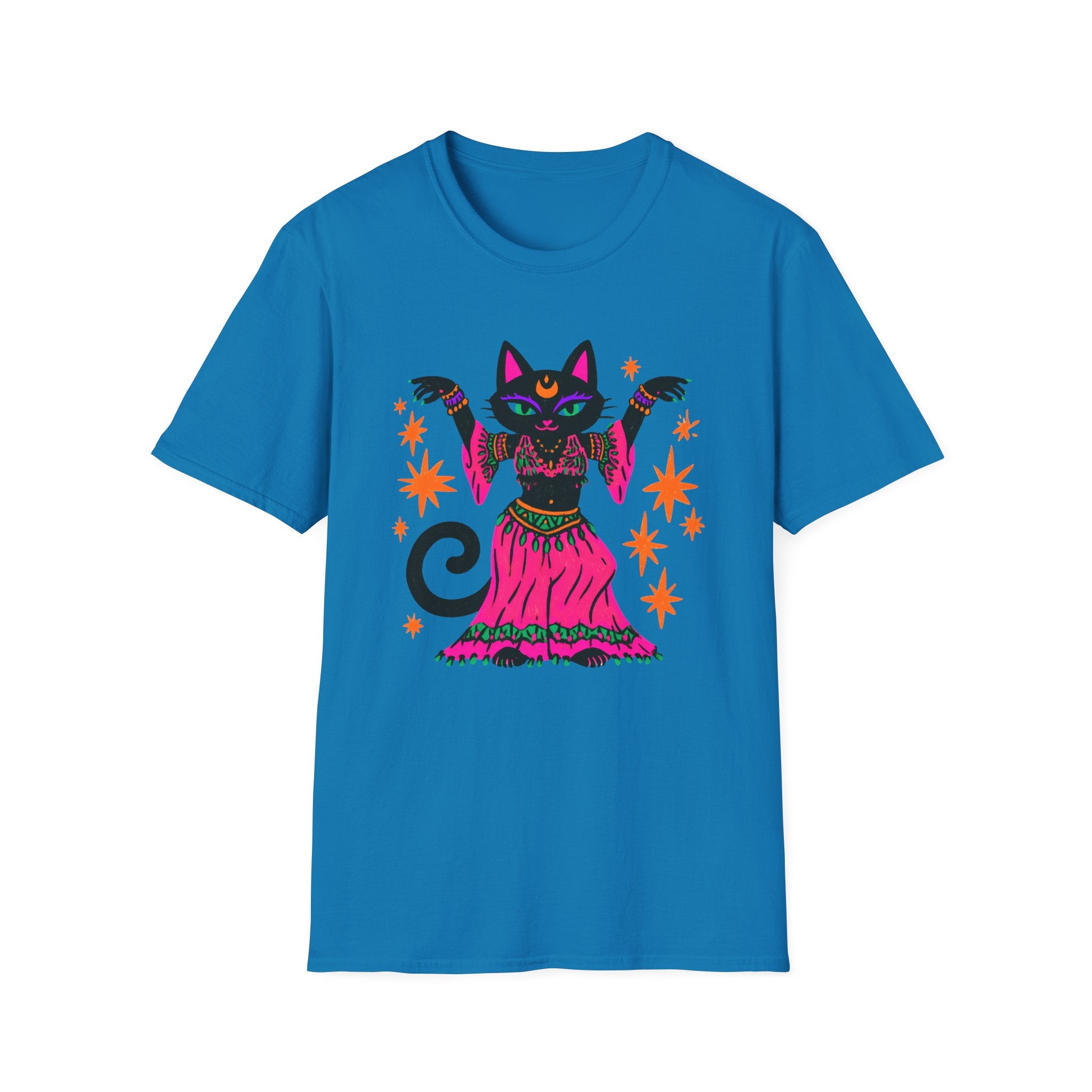 Gypsy Black Cat Mystic Belly Dance T-Shirt | Magical Cat Illustration