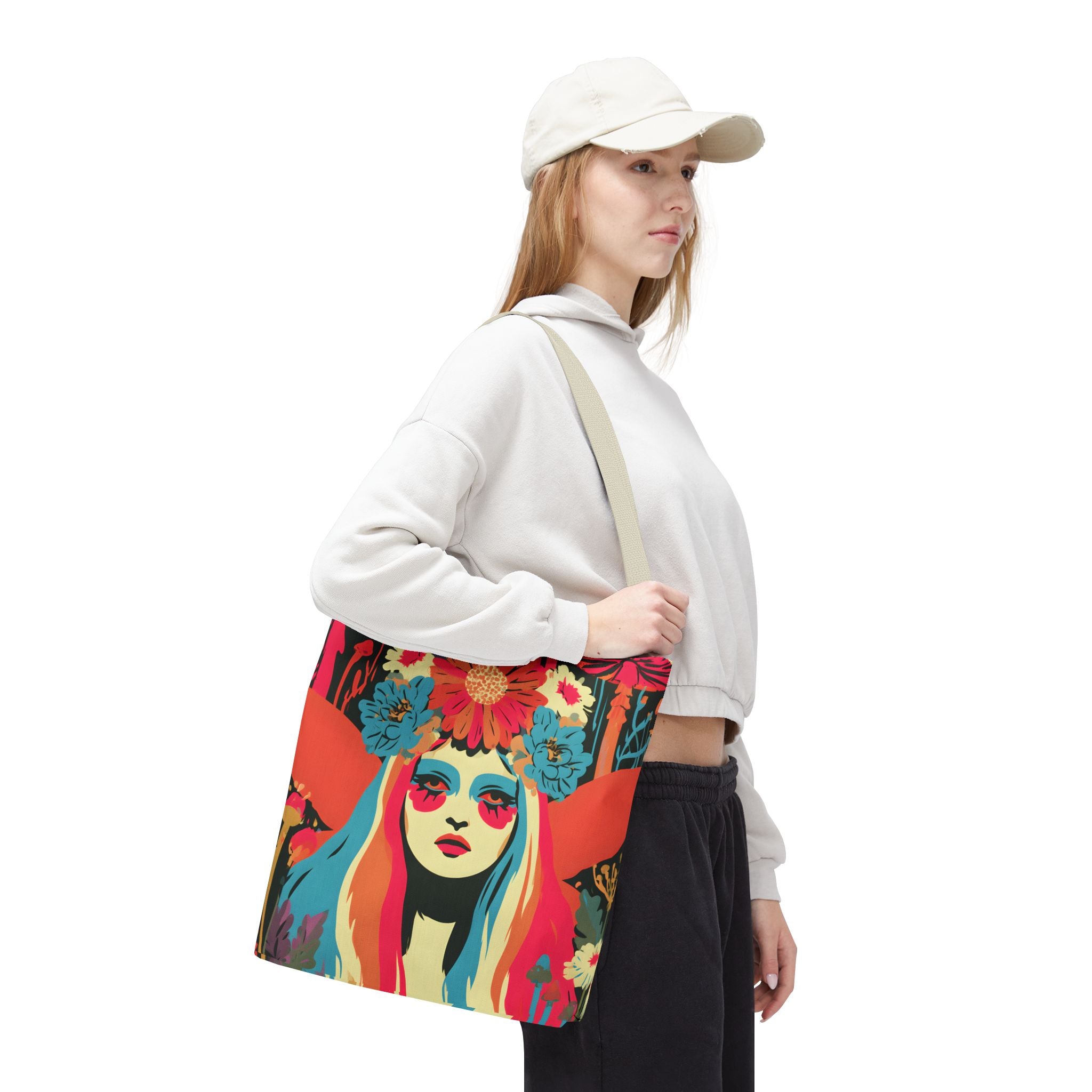 Psychedelic Floral Crown Fairy Portrait Tote