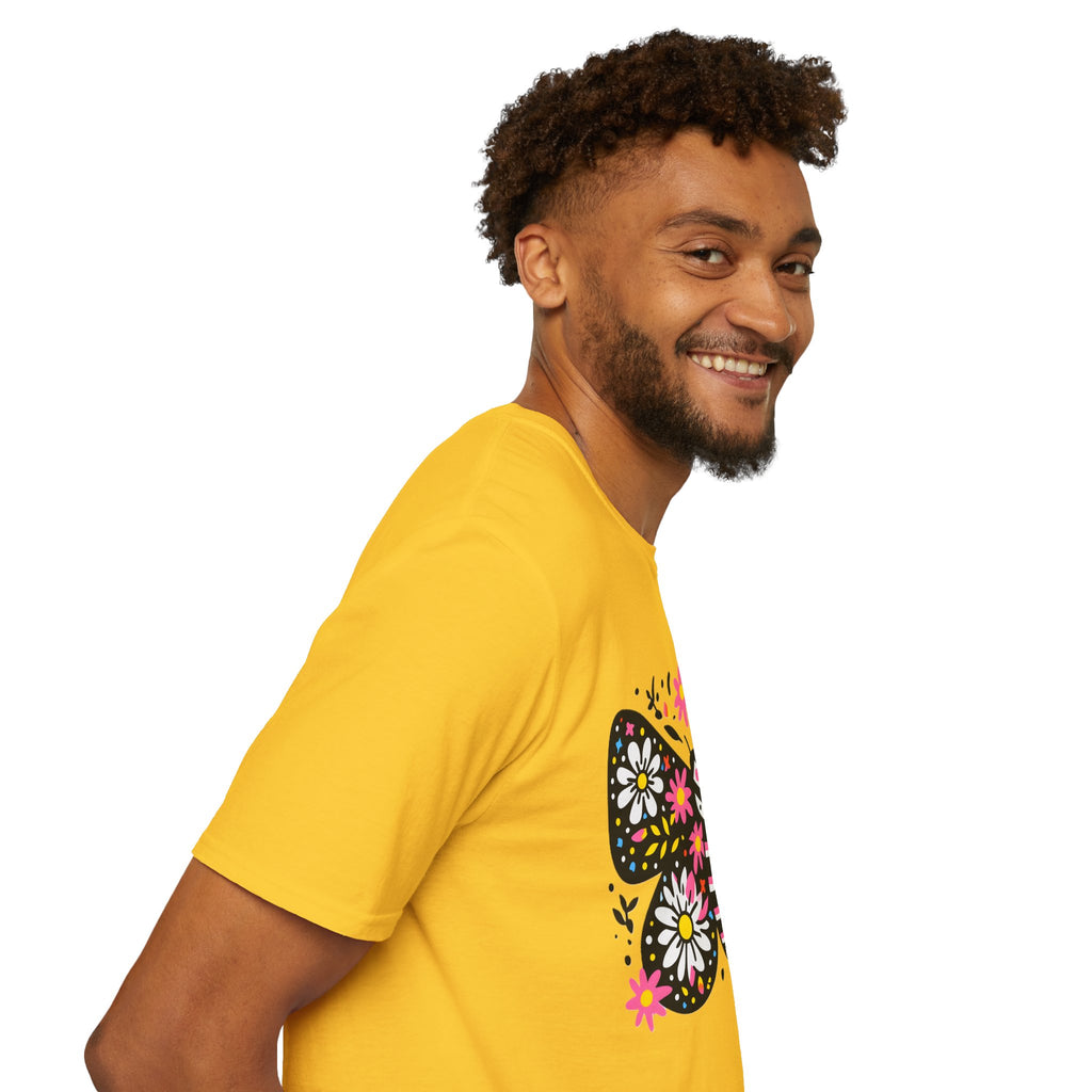 Floral Folk Art Butterfly T-Shirt | Daisy & Pink Flower Design