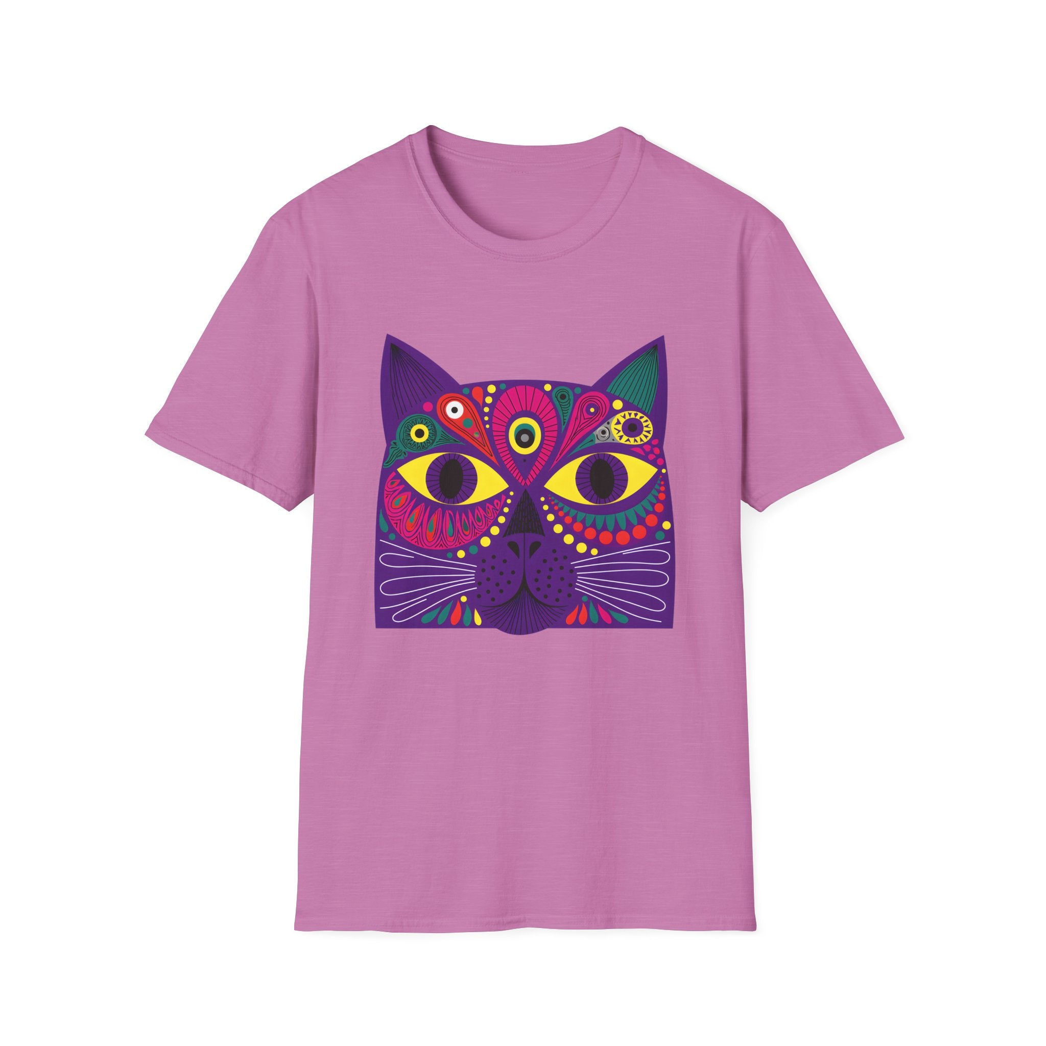 Psychedelic Colorful Cat Face T-Shirt | Vibrant Boho Cat Tee
