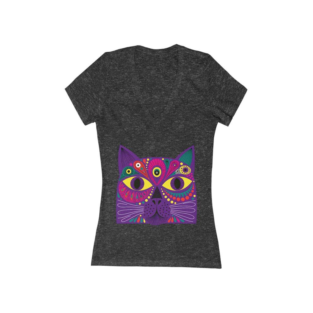 Psychedelic Cat Face Tee | Vivid Purple Cat Graphic Shirt