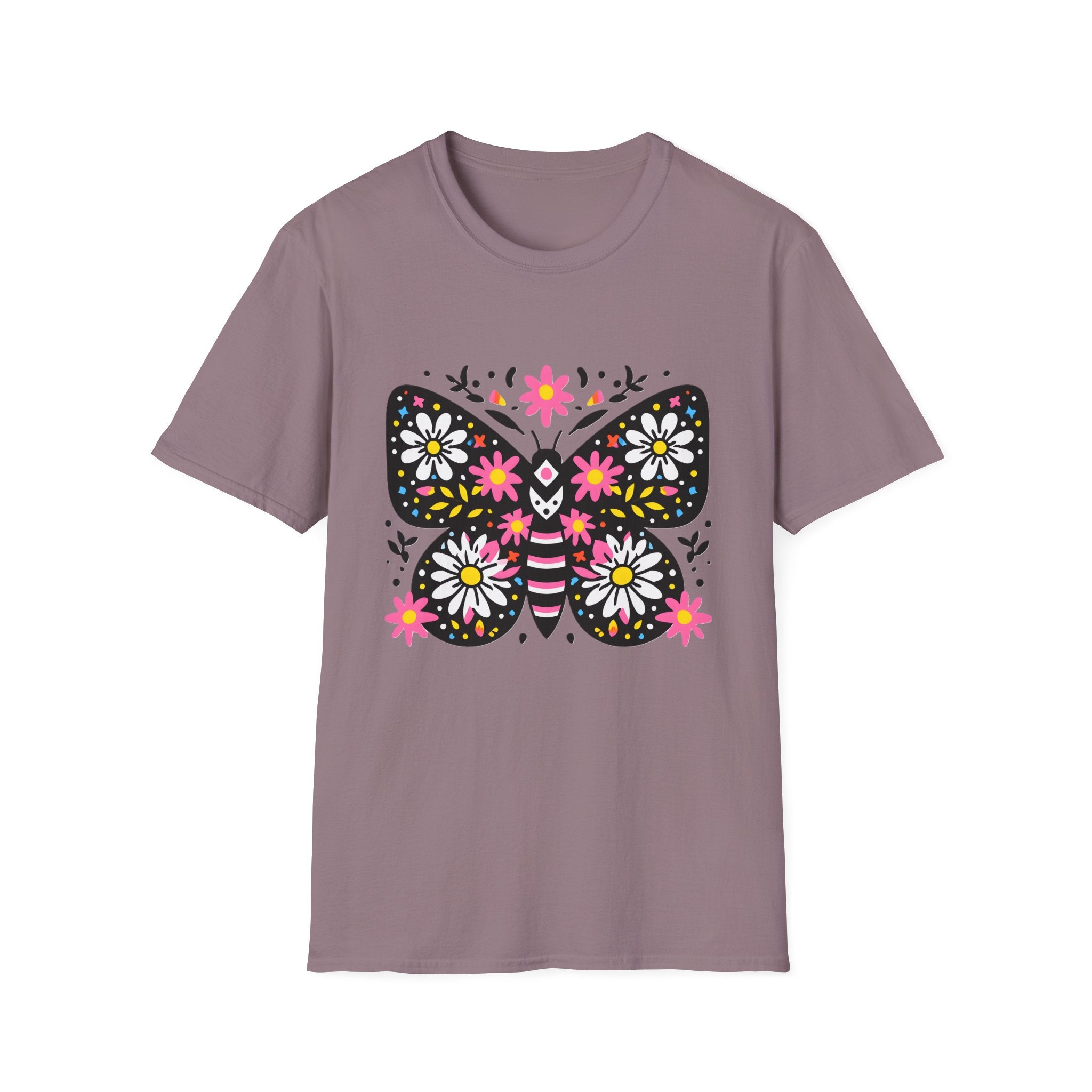Floral Folk Art Butterfly T-Shirt | Daisy & Pink Flower Design
