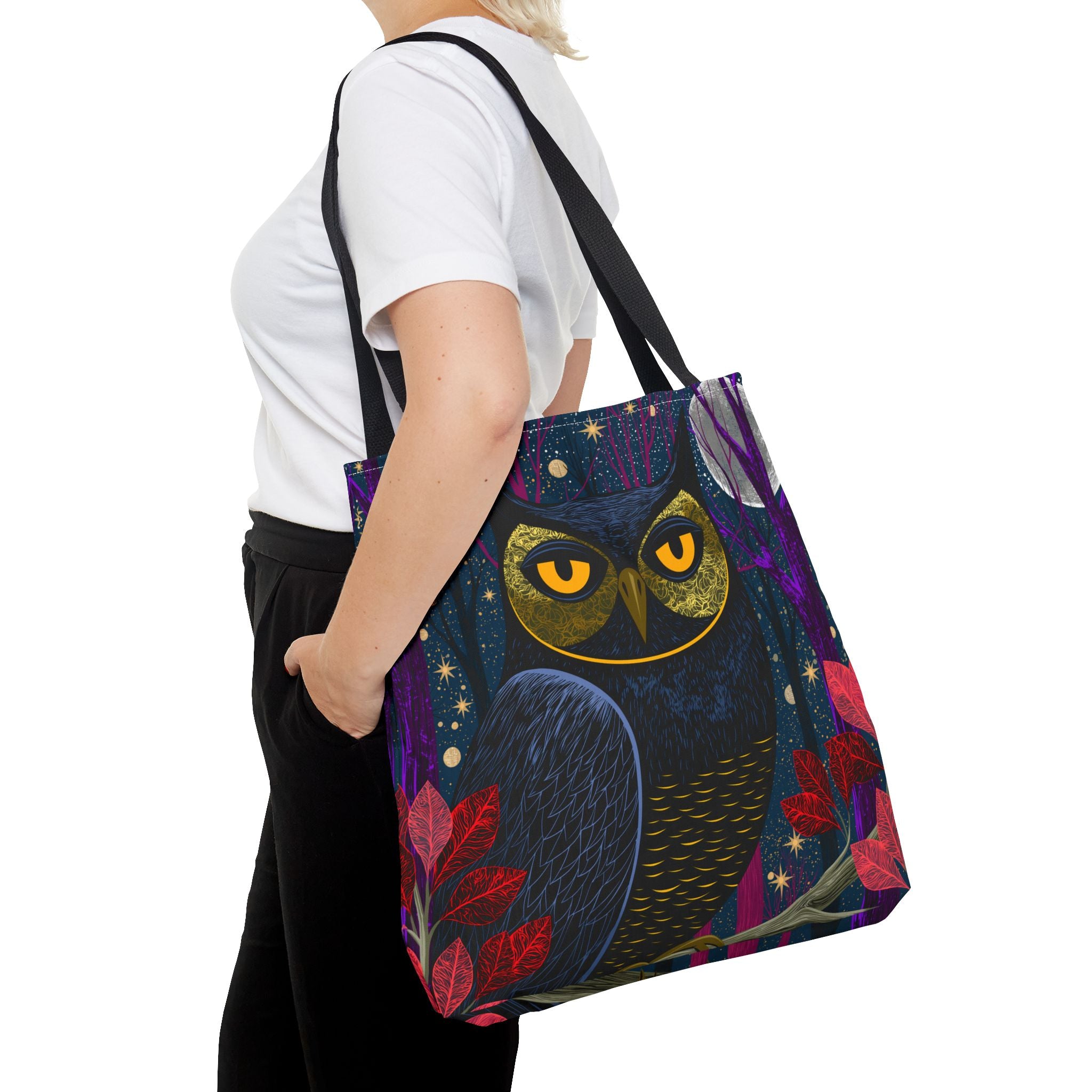 Midnight Owl Tote Bag | Night Forest Illustration, Moonlit Leaves