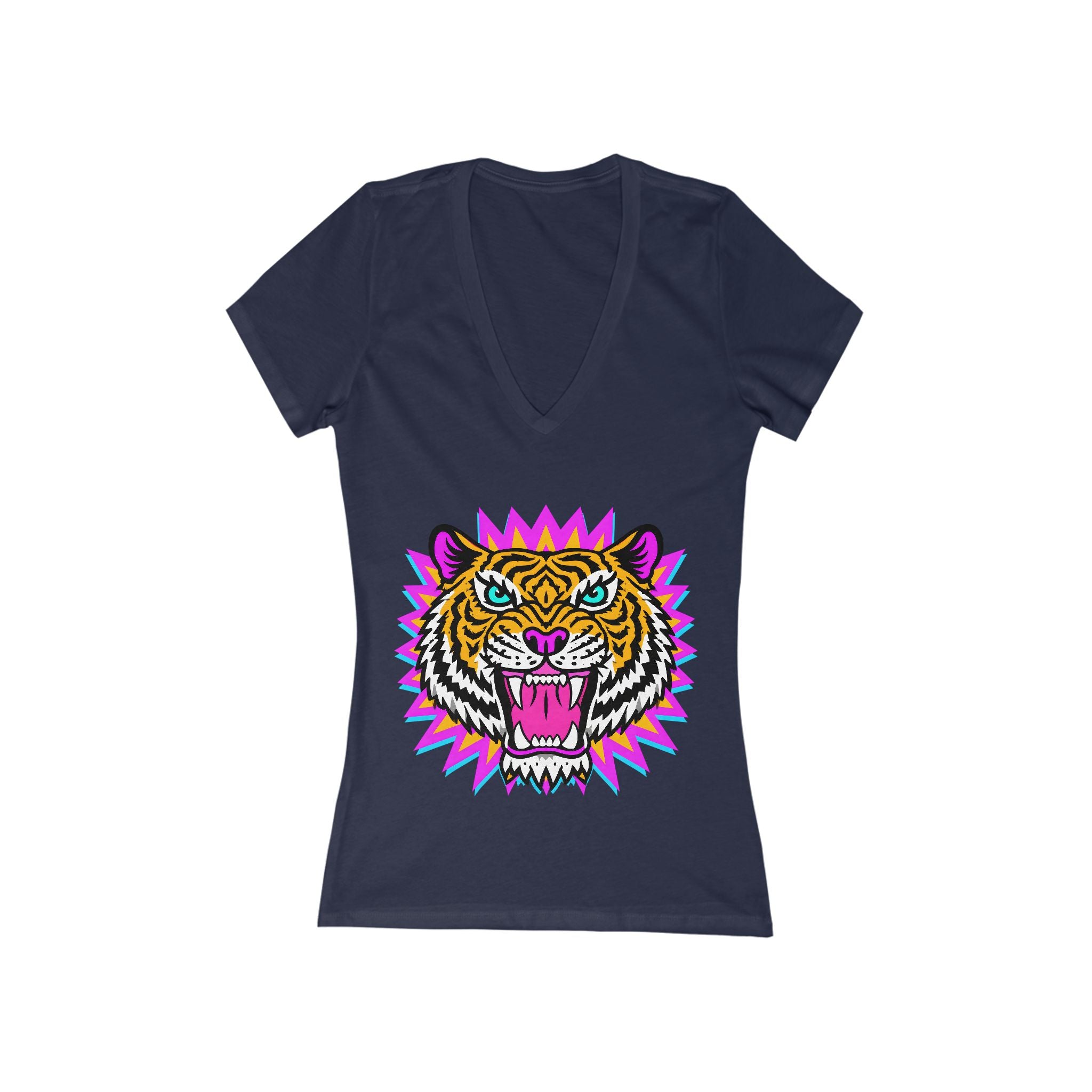 Neon Tiger Head Tee | Women's V-Neck T-Shirt