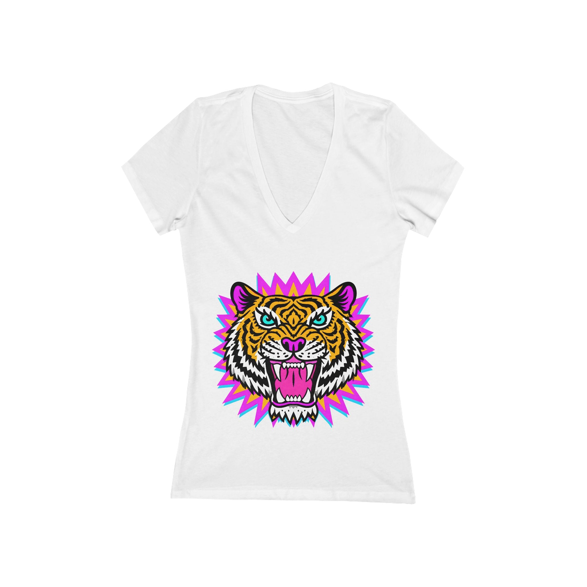 Neon Tiger Head Tee | Women's V-Neck T-Shirt