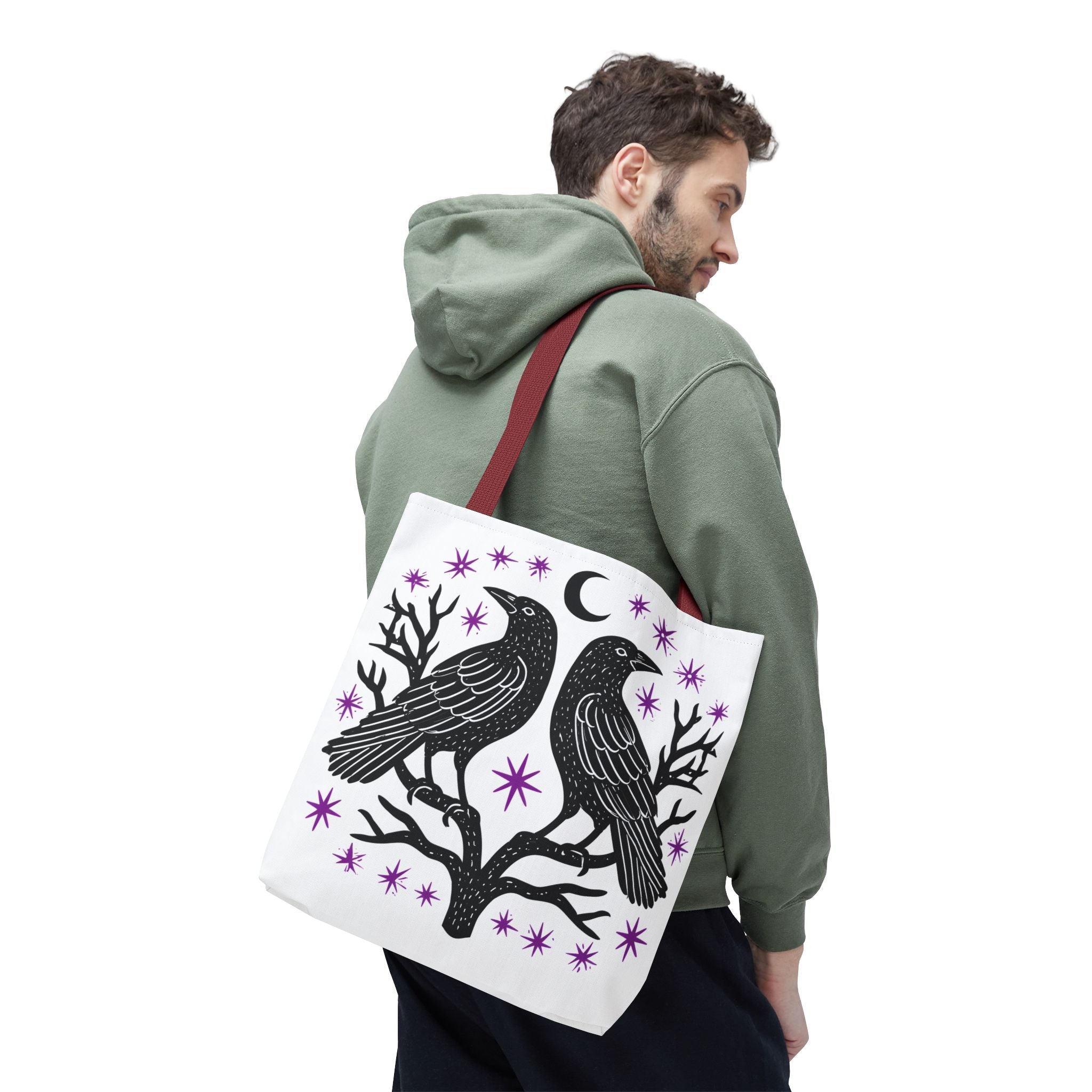 Mystic Raven Moon Tote Bag — Gothic Moon & Stars Canvas Tote Printify