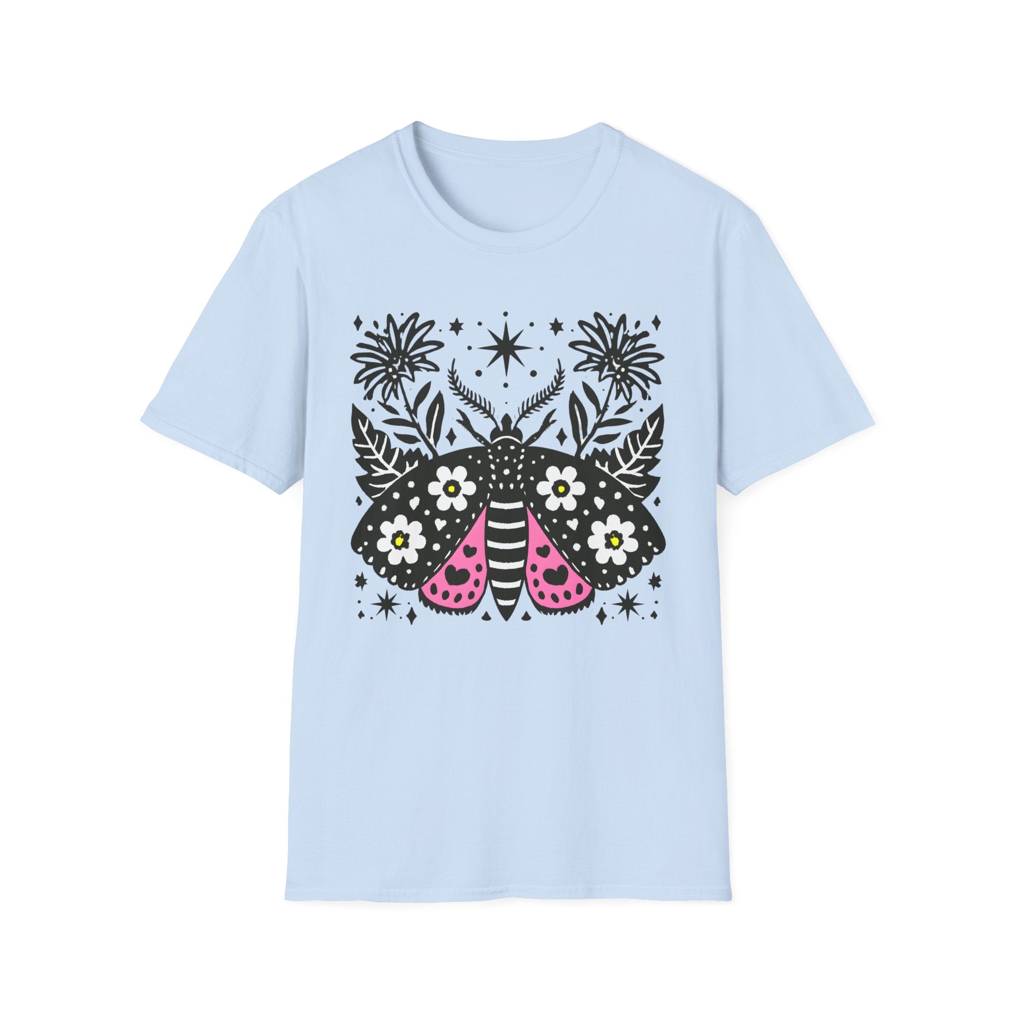 Floral Moth Shirt | Botanical Moth T-Shirt, Night Sky Floral Graphic