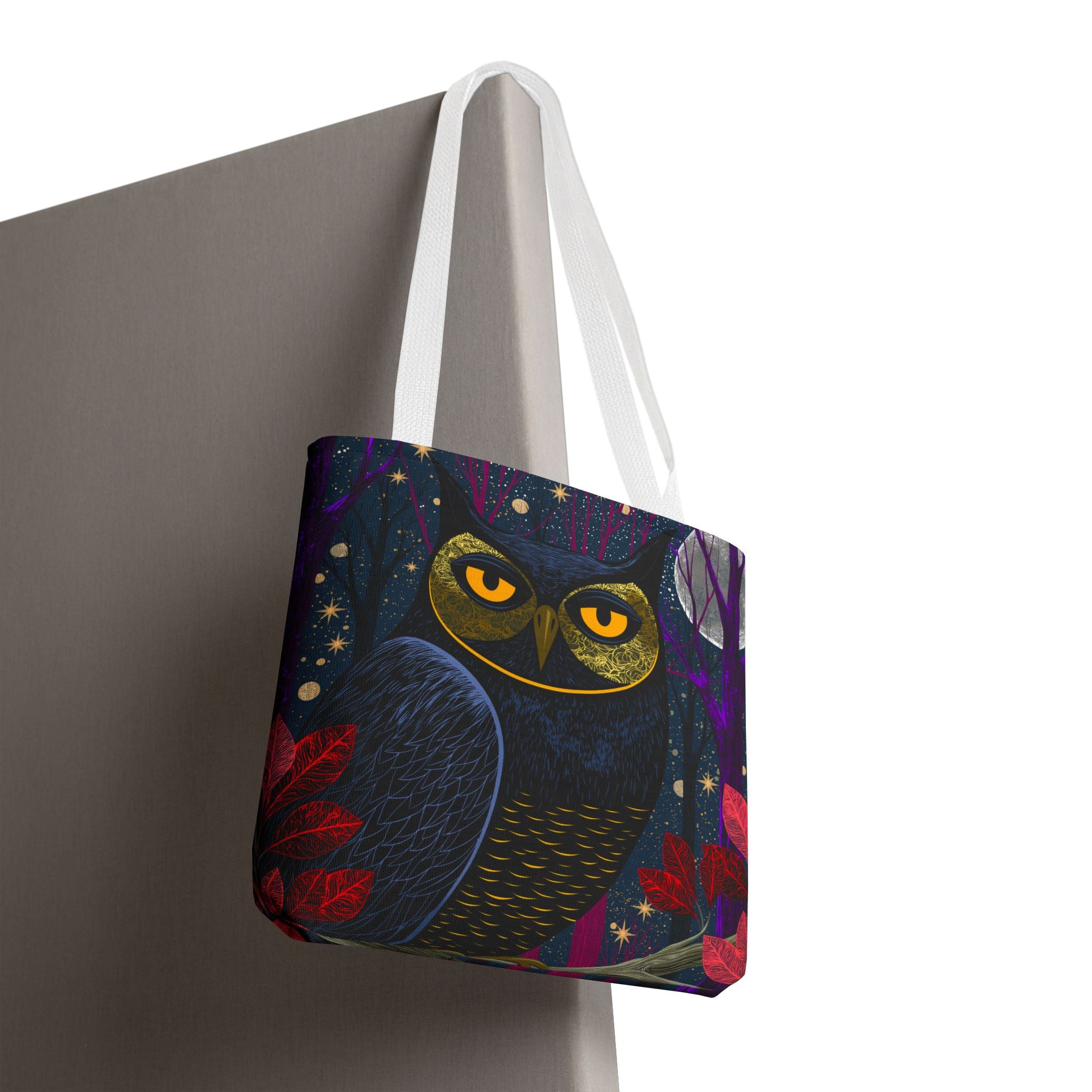 Midnight Owl Tote Bag | Night Forest Illustration, Moonlit Leaves