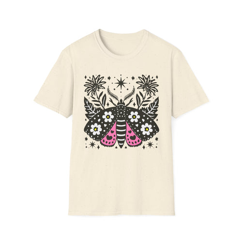 Floral Moth Shirt | Botanical Moth T-Shirt, Night Sky Floral Graphic