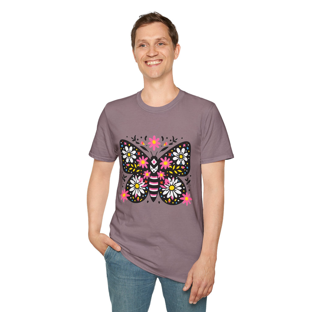 Floral Folk Art Butterfly T-Shirt | Daisy & Pink Flower Design