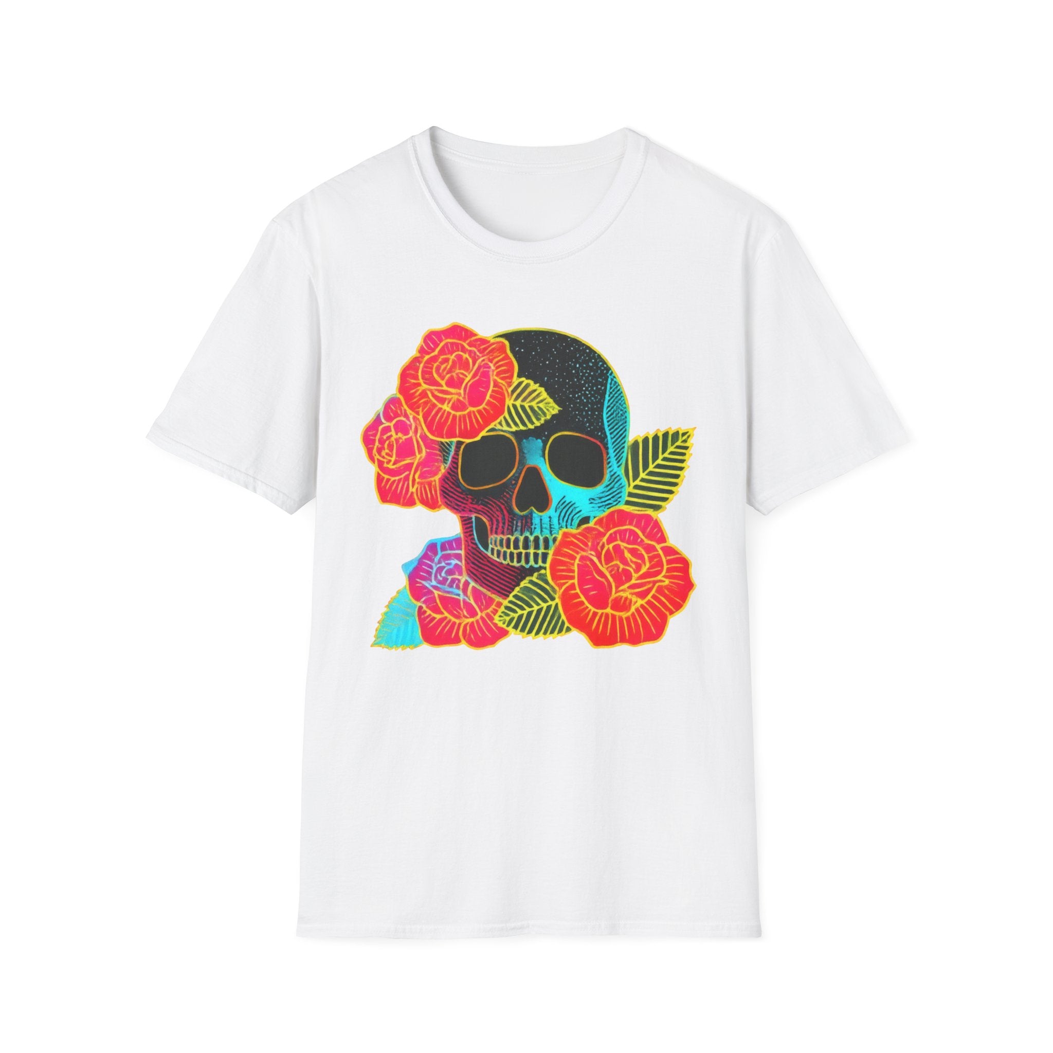 Neon Skull with Roses T-Shirt | Floral Skull Tee