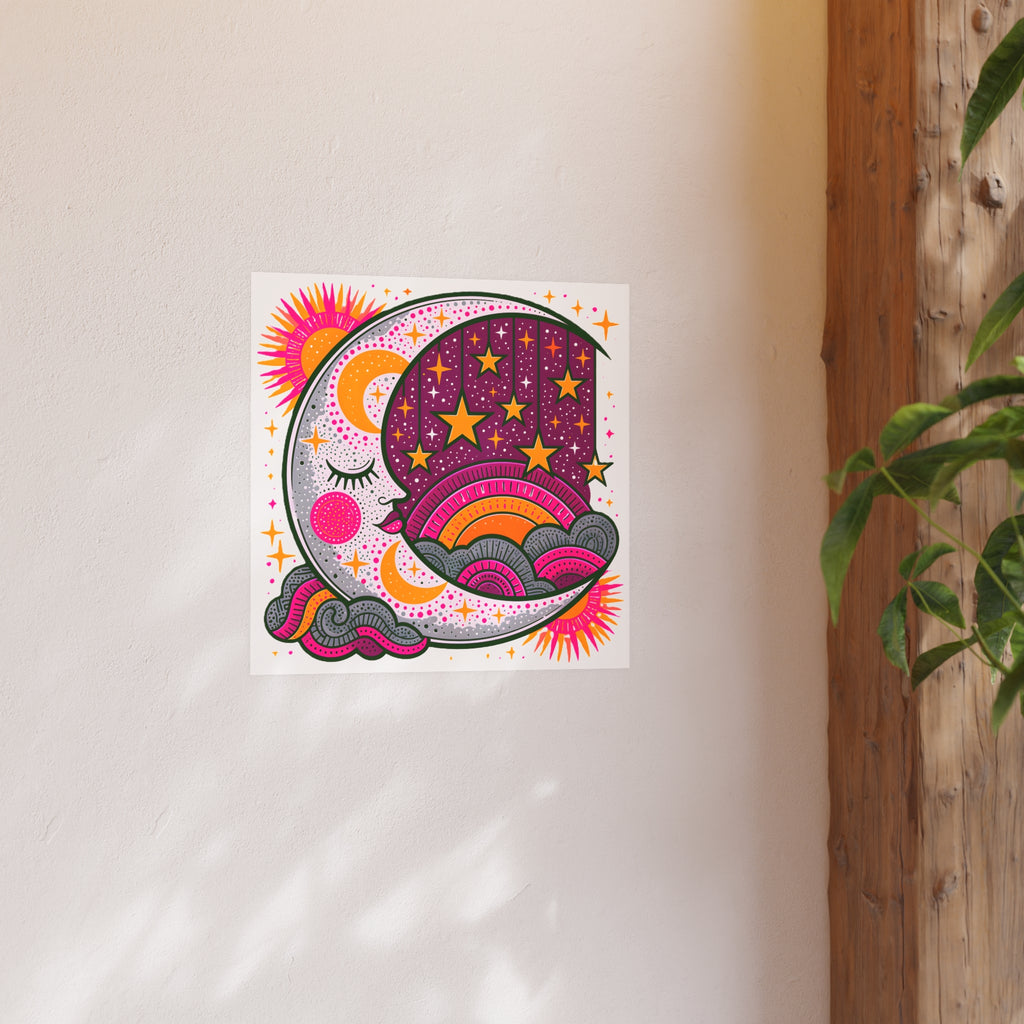 Retro Celestial Moon Stars Poster | Satin & Archival Matte Poster