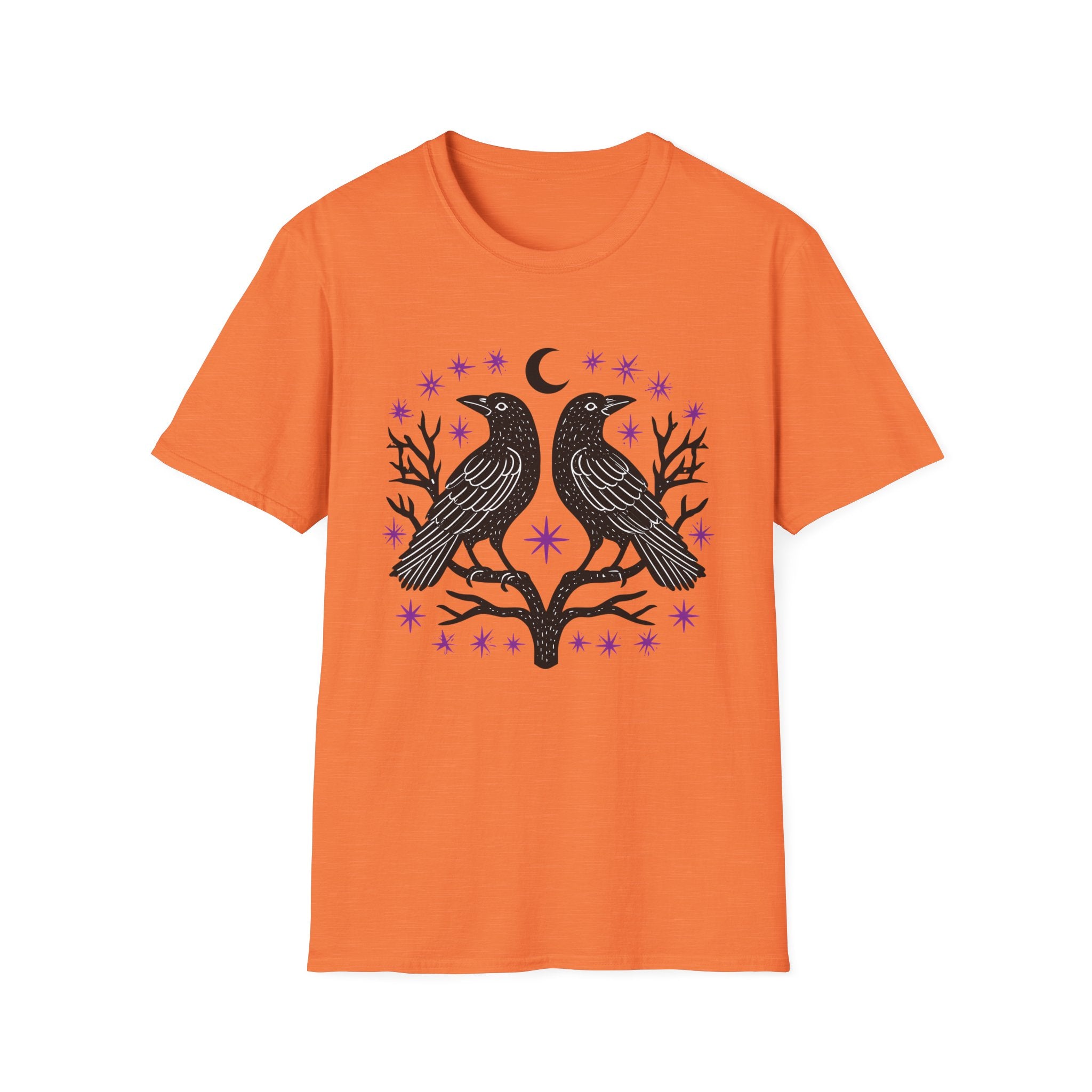 Twin Ravens Moon T-Shirt | Gothic Crescent Crow Illustration