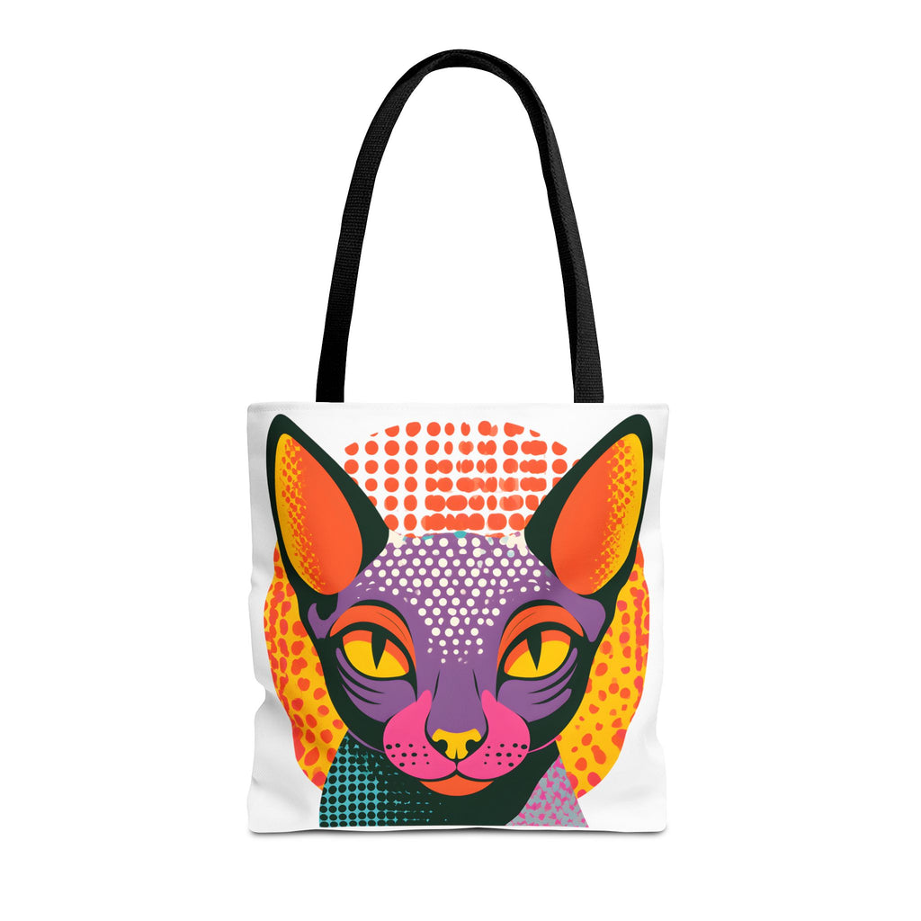 Colorful Pop Art Sphynx Cat Tote Bag | Vibrant Retro Cat Illustration