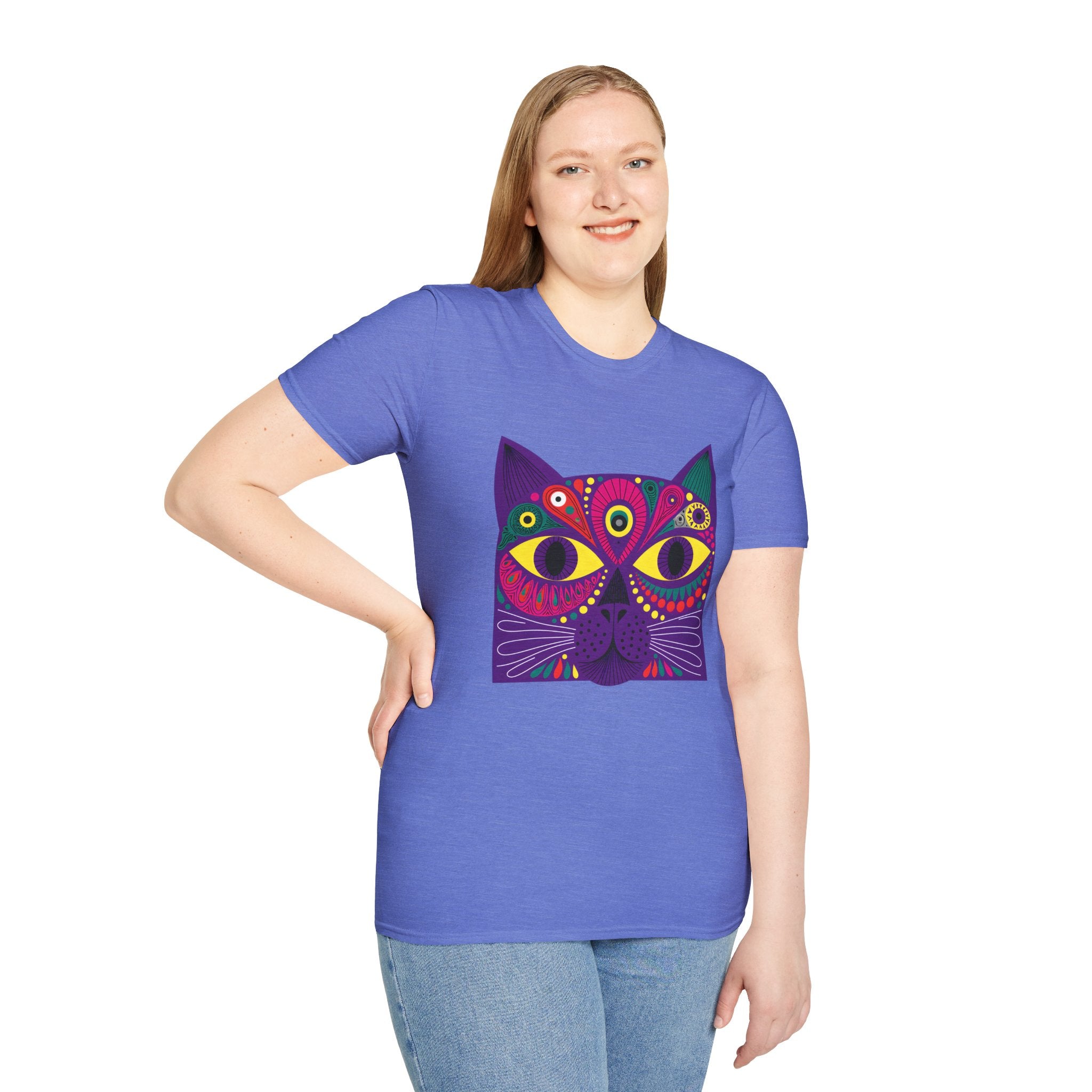 Psychedelic Colorful Cat Face T-Shirt | Vibrant Boho Cat Tee